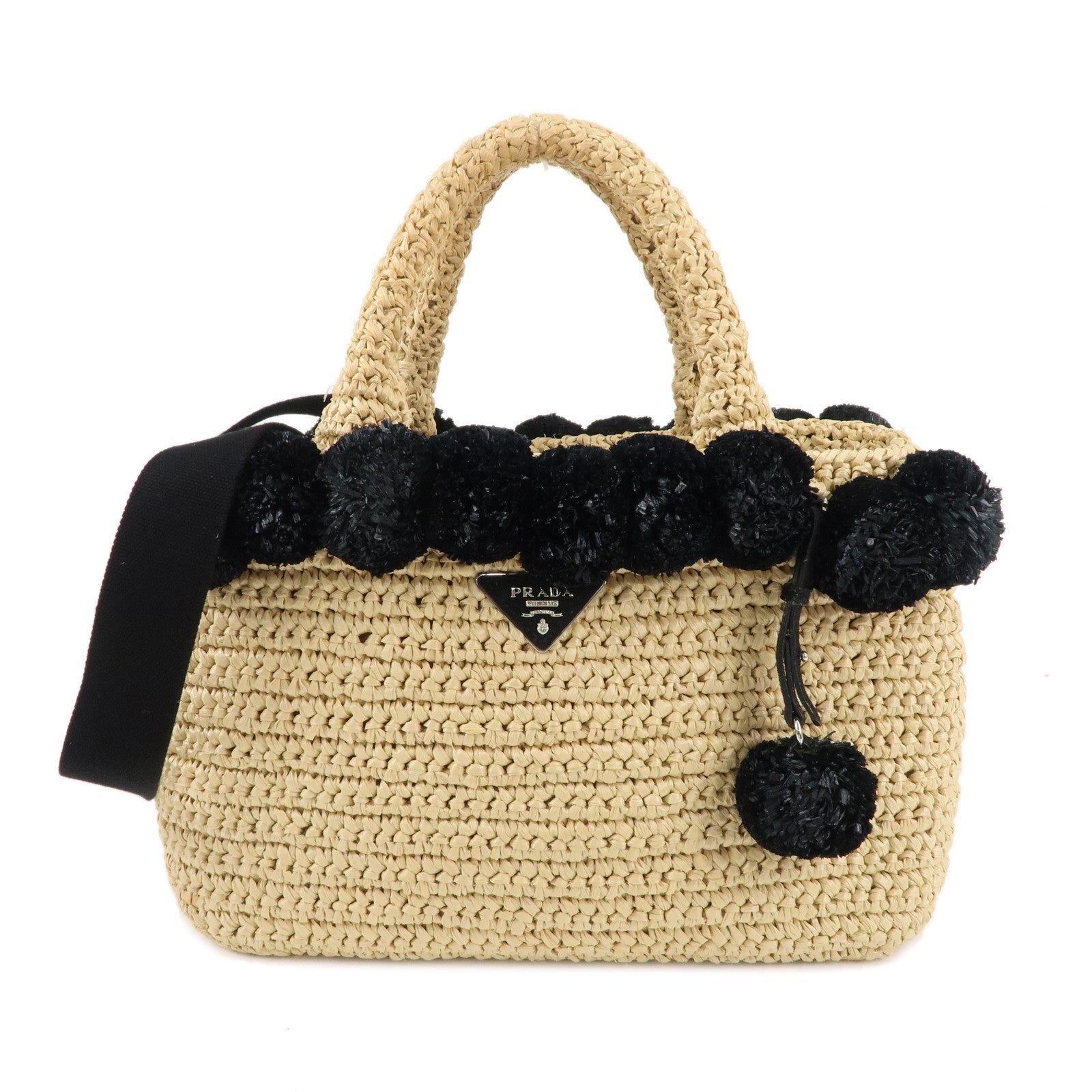 PRADA-Raffia-2Way-Bag-Straw-Bag-Hand-Bag-Beige-1BG889