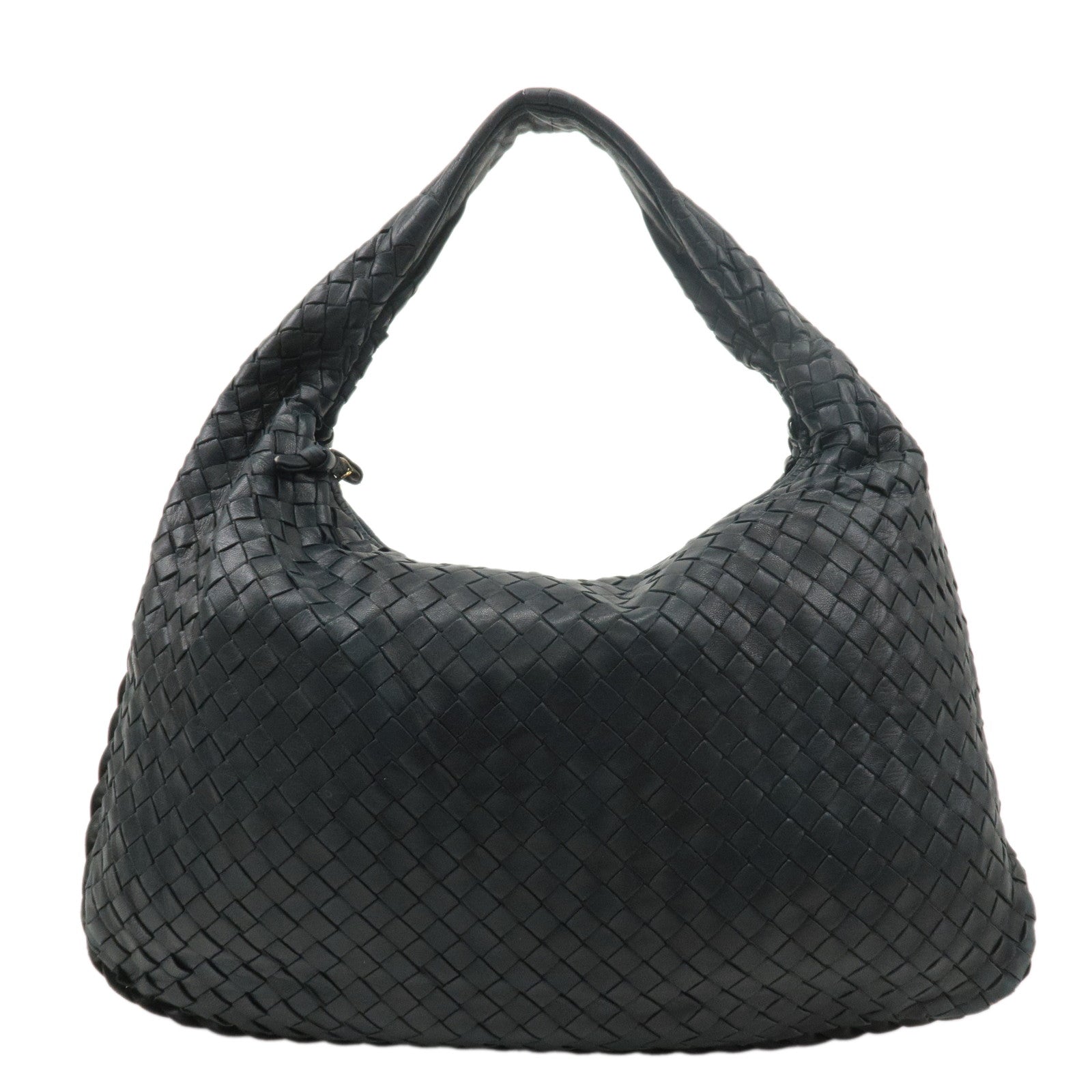 BOTTEGA-VENETA-Intrecciato-Hobo-Leather-Shoulder-Bag-Black-115653