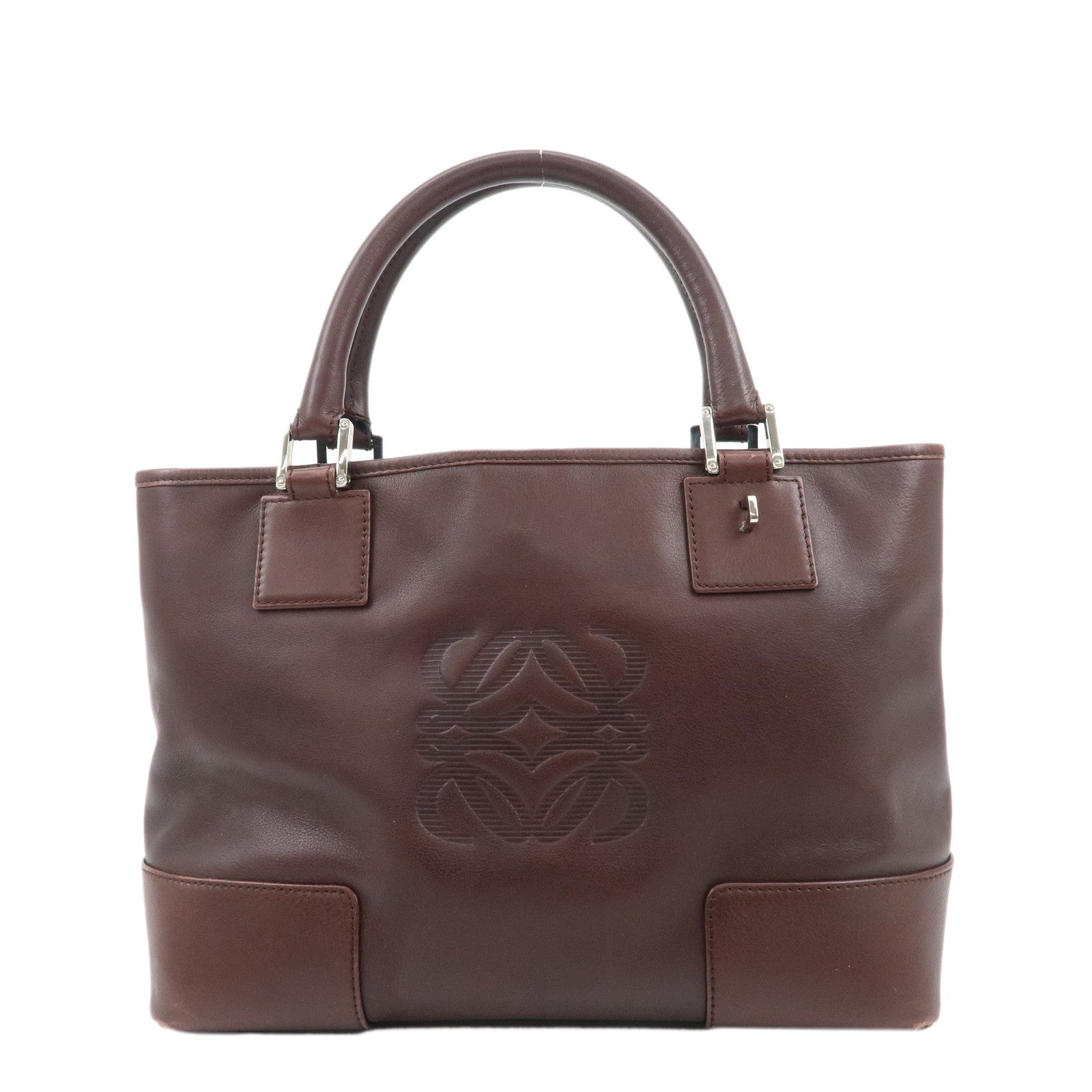 LOEWE-Anagram-Amazone-28-Leather-Tote-Bag-Hand-Bag-Dark-Brown