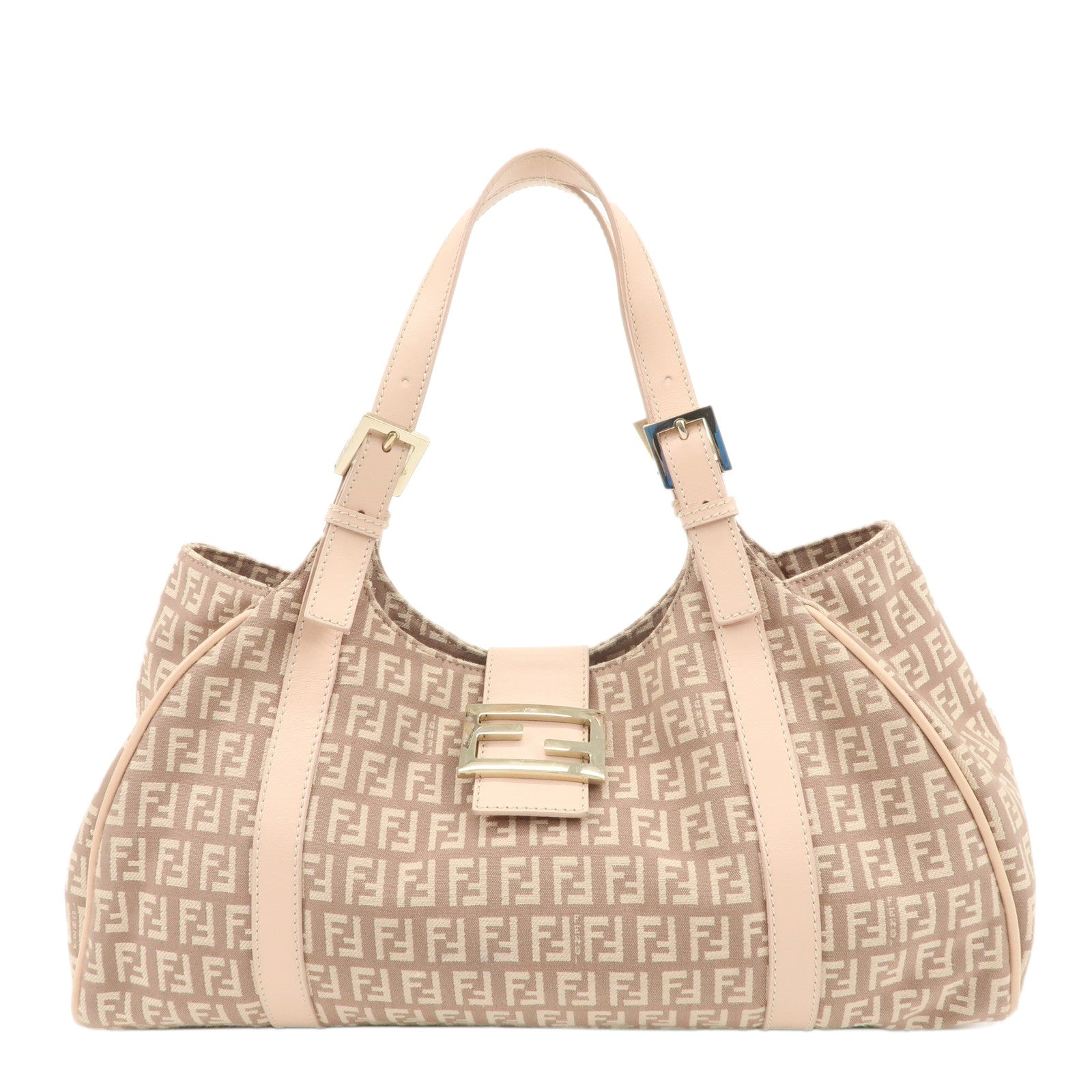 FENDI-Zucchino-Canvas-Leather-Tote-Bag-Beige-Pink-Beige-8BR463