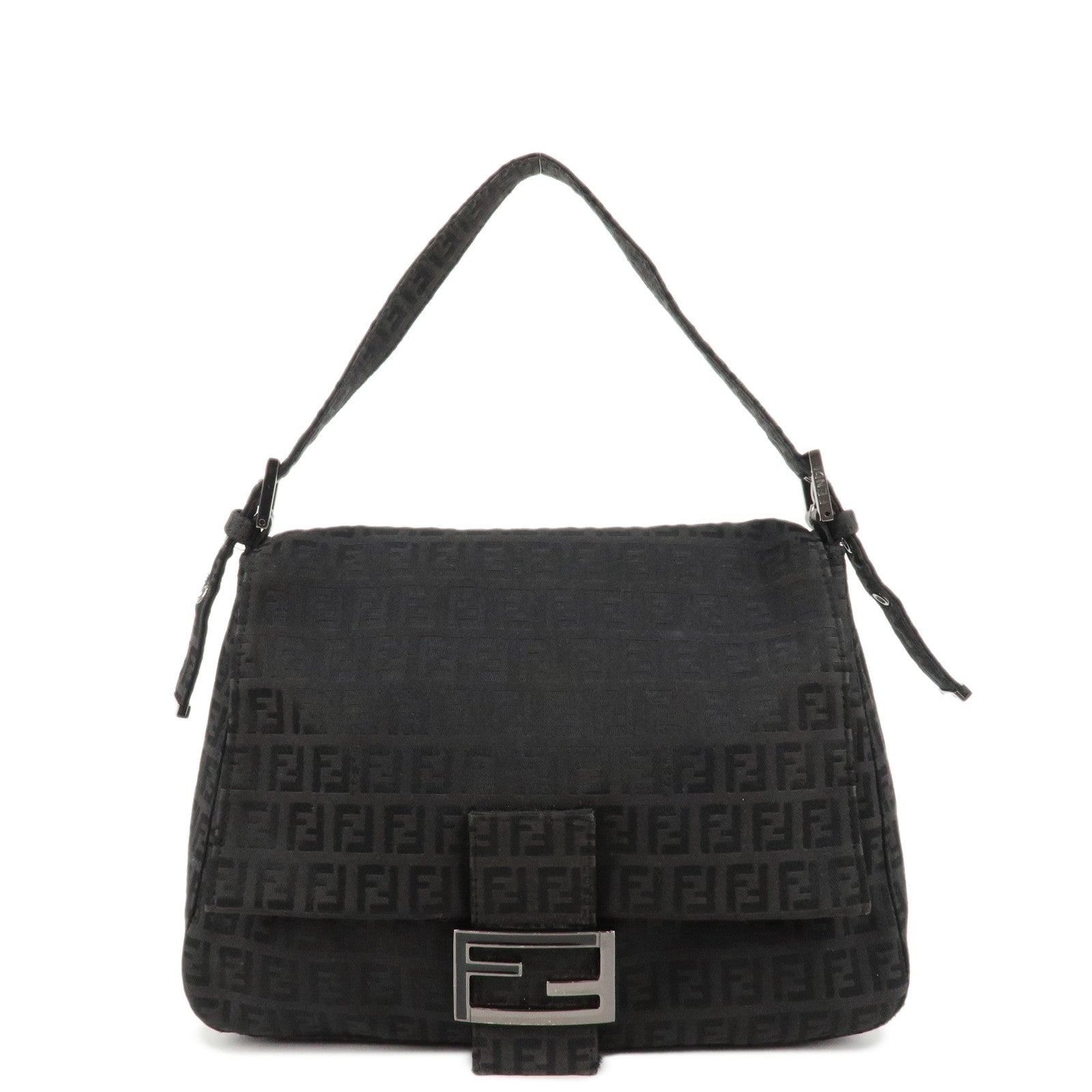 FENDI-Mamma-Baguette-Zucchino-Canvas--Shoulder-Bag-Black-8BR001