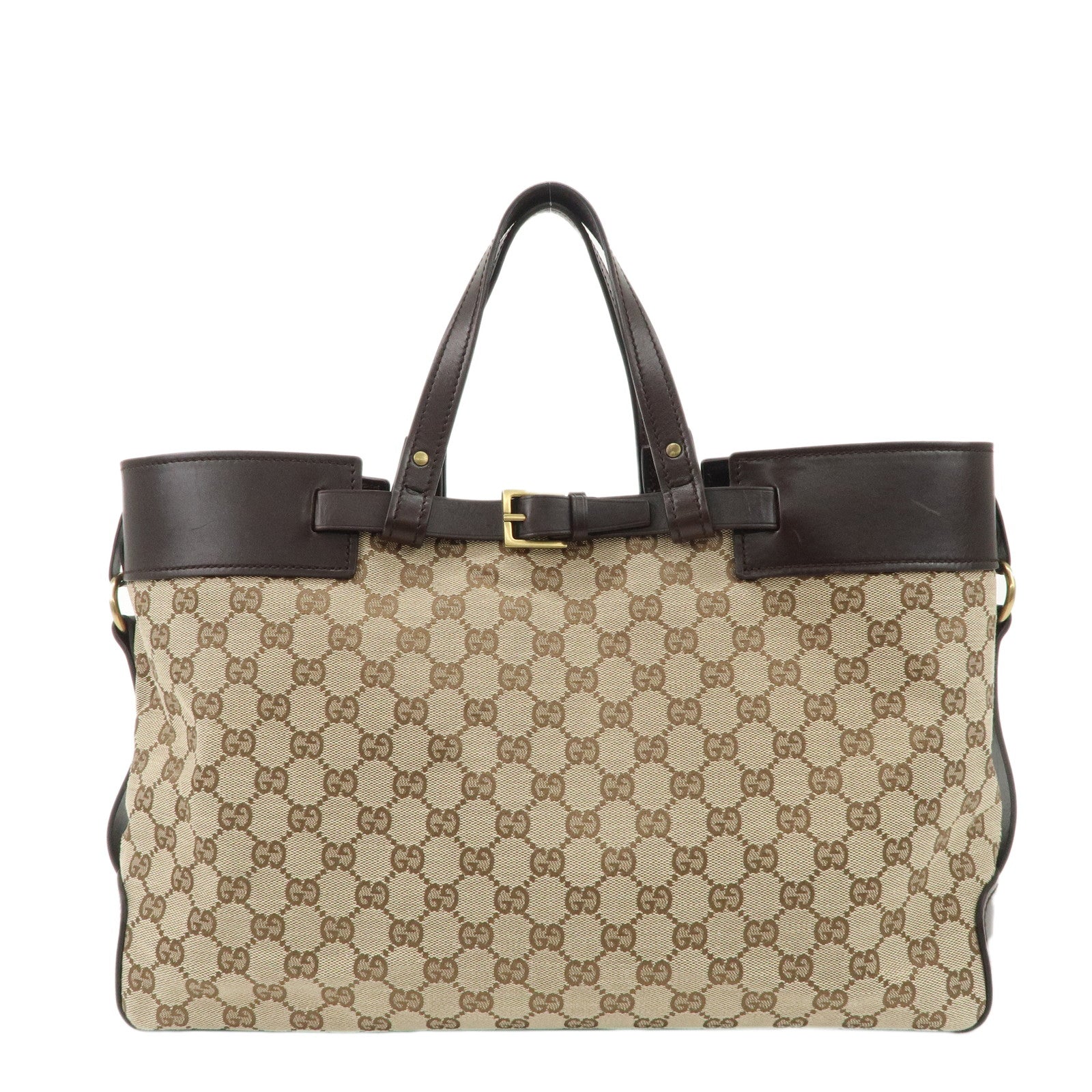 GUCCI-GG-Canvas-Leather-Tote-Bag-Beige-Dark-Brown-106251