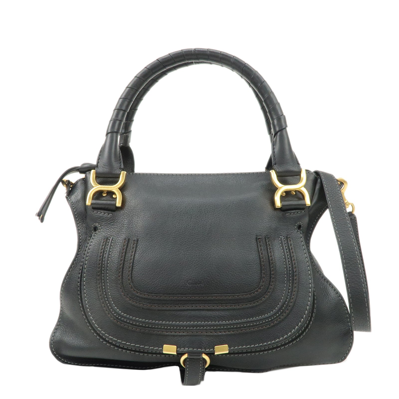 Chloe-Leather-Marcie-2Way-Shoulder-Bag-Hand-Bag-Black