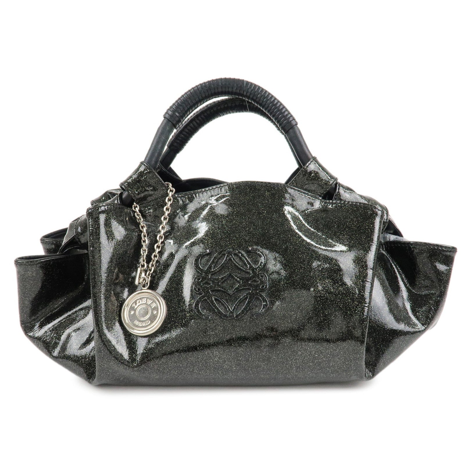 LOEWE-Anagram-Patent-Leather-Nappa-Aire-Hand-Shoulder-Bag-Black