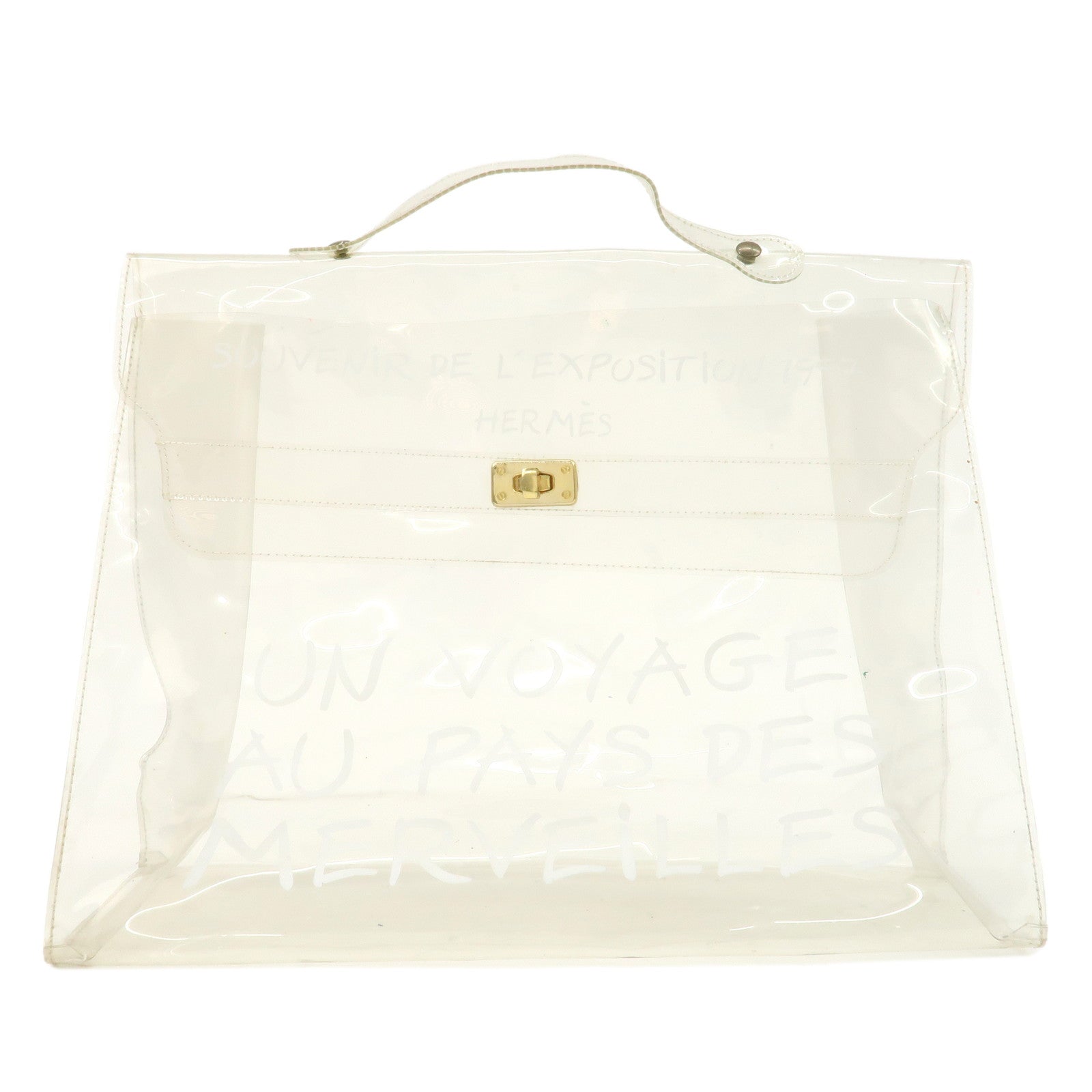 HERMES-Vinyl-Kelly-Hand-Bag-Clear-Transparet-Gold-Hardware