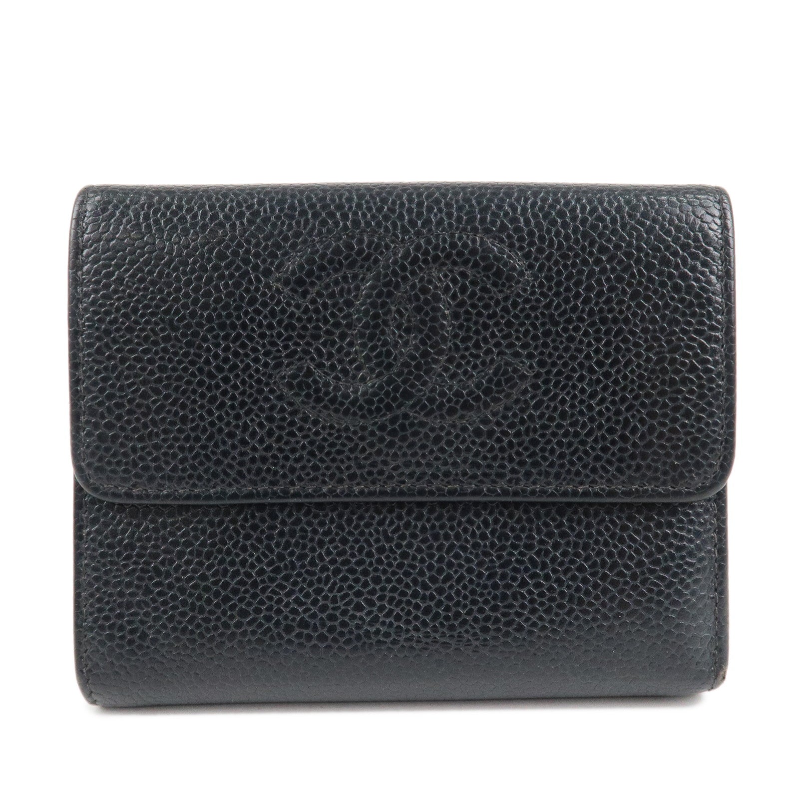 CHANEL-COCO-Mark-Caviar-Skin-Bi-hold-Wallet-Black