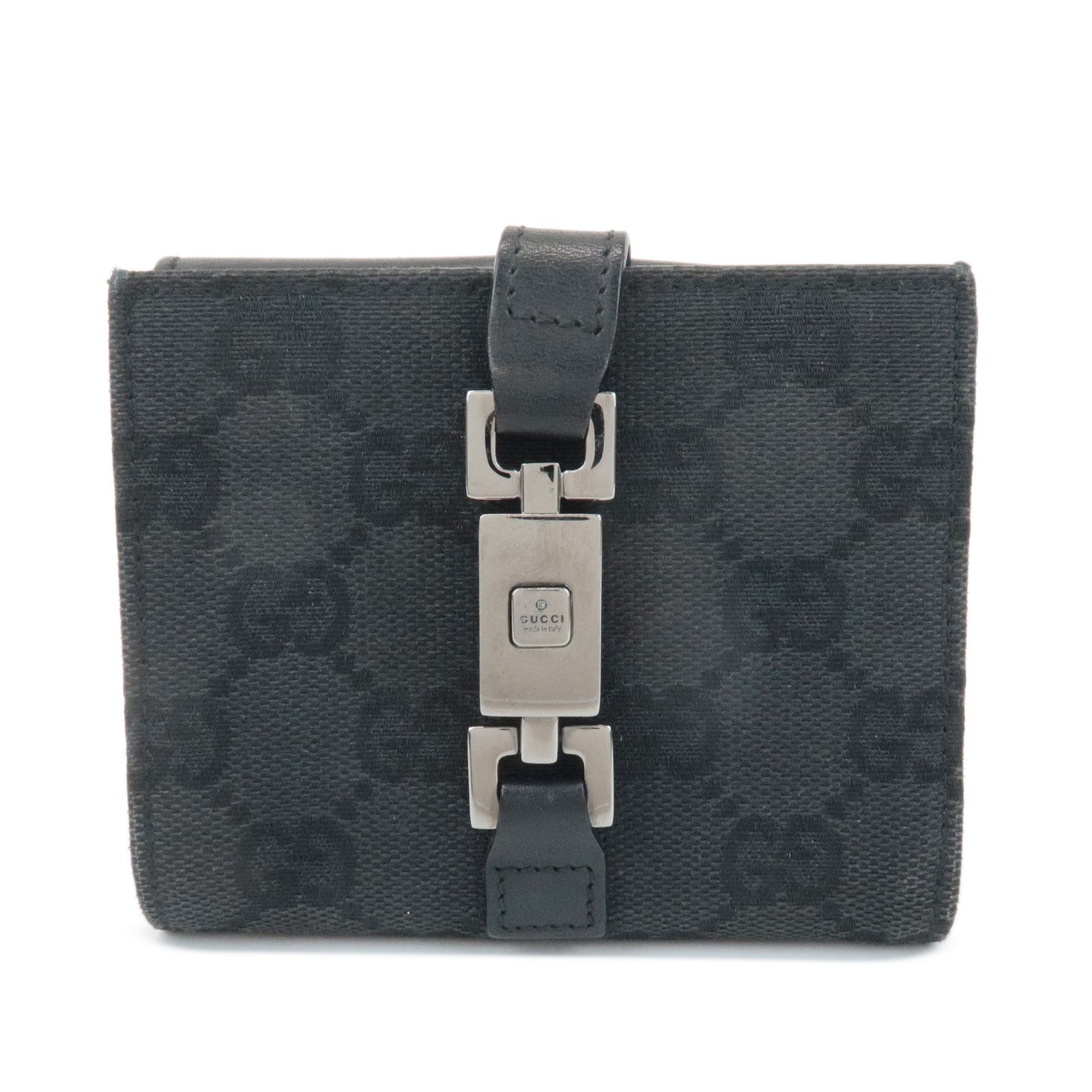 GUCCI-Jackie-GG-Canvas-Leather-Bifold-Wallet-Black-5470