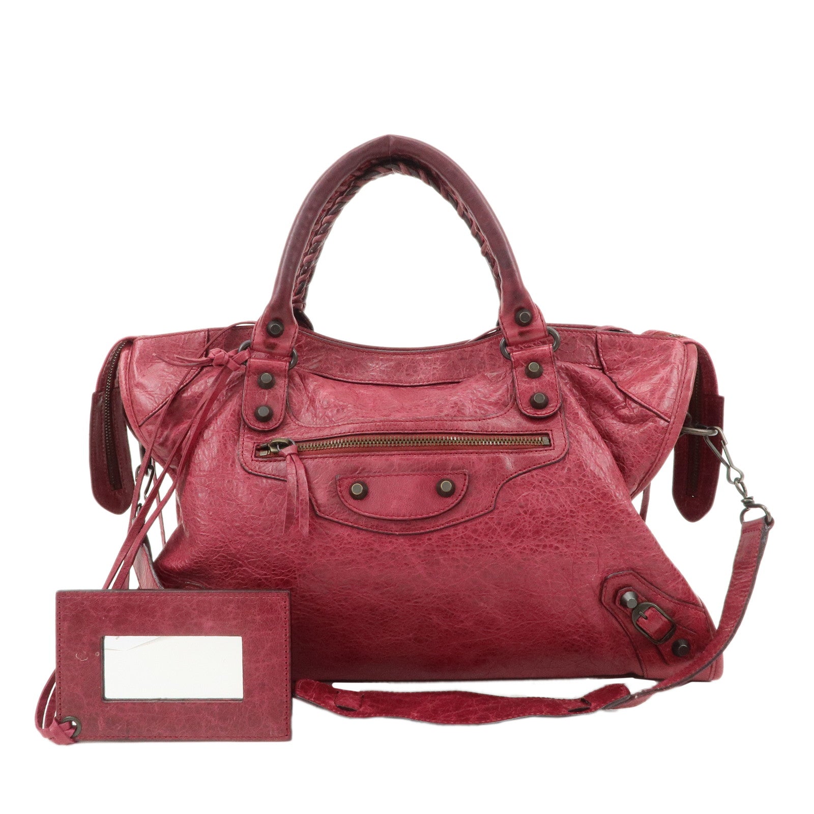 BALENCIAGA-The-City-Leather-2Way-Hand-Bag-Red-115748