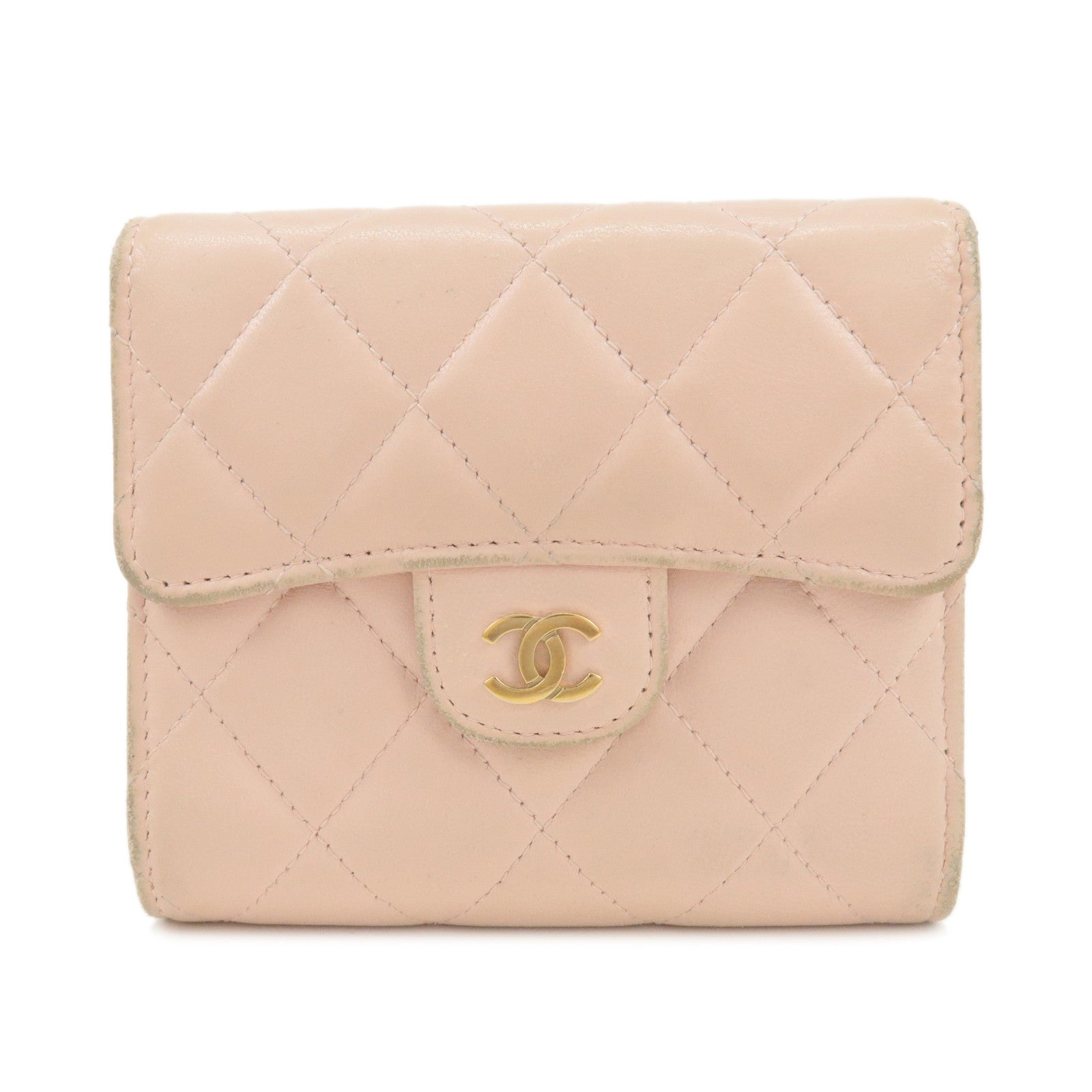 CHANEL-Matelasse-Lamb-Skin-Small-Bi-fold-Wallet-Pink-AP0231