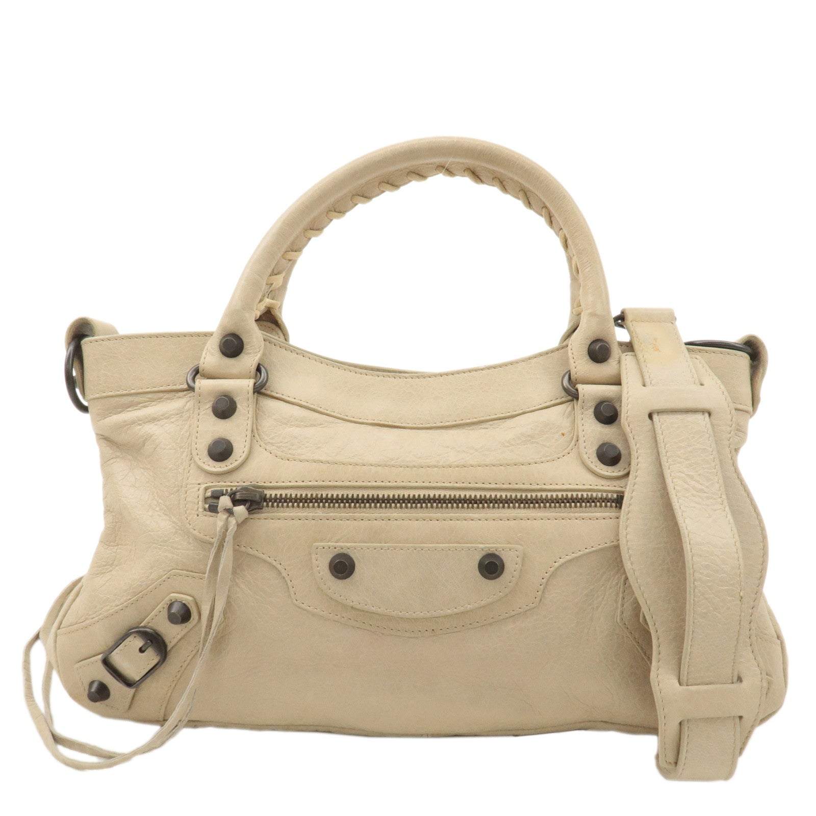 BALENCIAGA-The-First-Leather-2Way-Bag-Hand-Bag-Ivory-103208