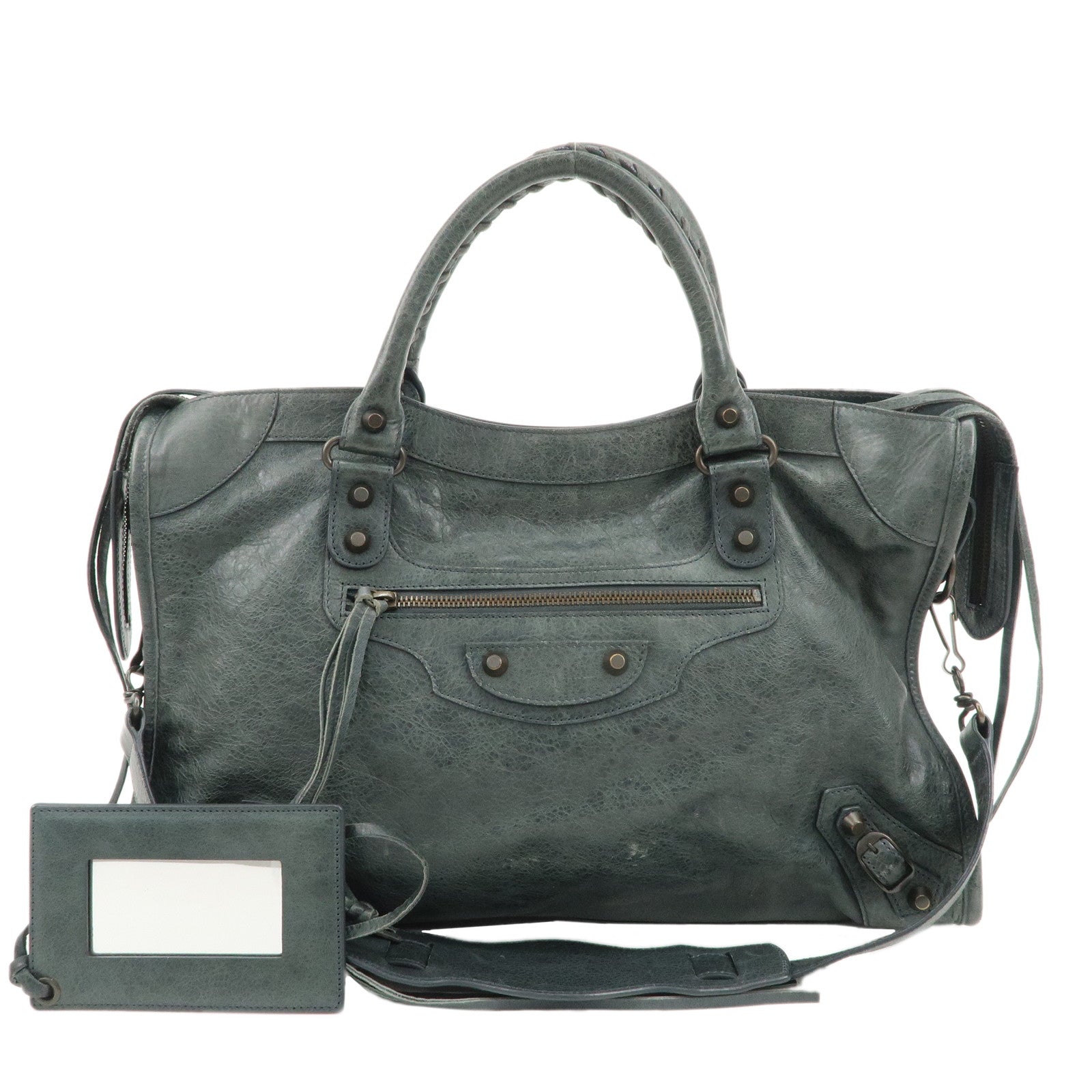 BALENCIAGA-The-City-Leather-2Way-Hand-Bag-Gray-115748