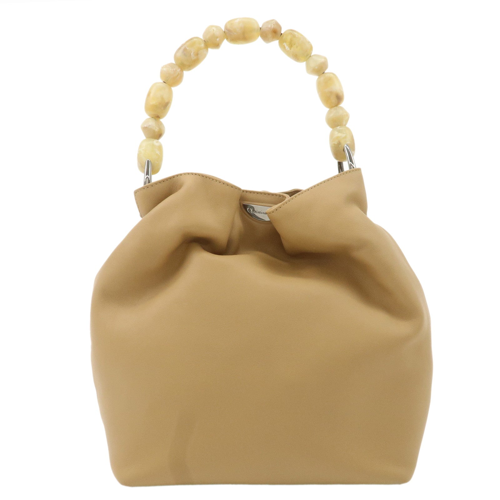 Christian-Dior-Maris-Pearl-Leather-Hand-Bag-Beige