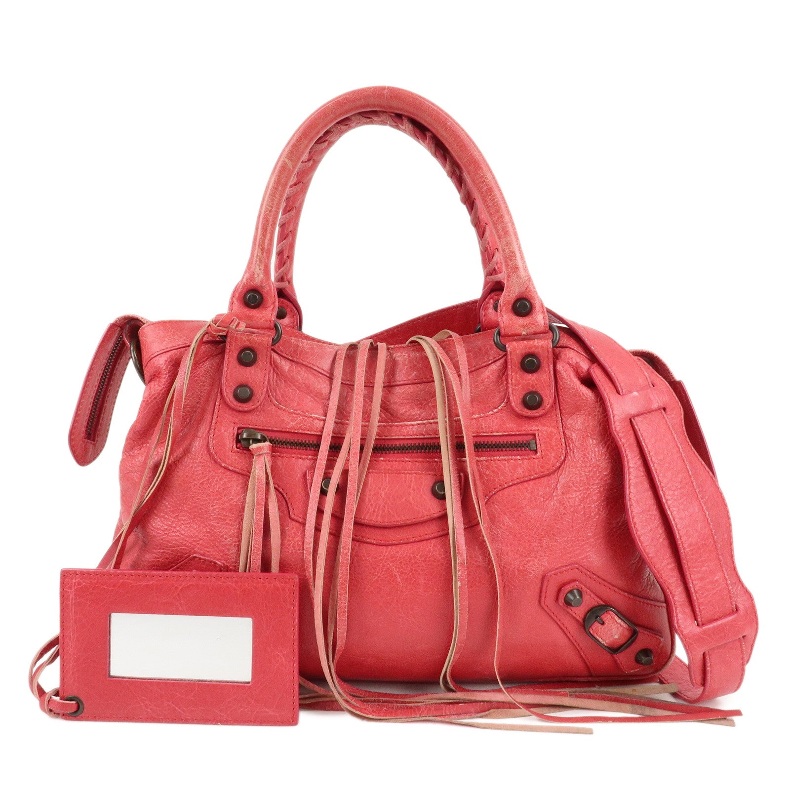 BALENCIAGA-The-Town-Leather-2Way-Hand-Bag-Red-240579