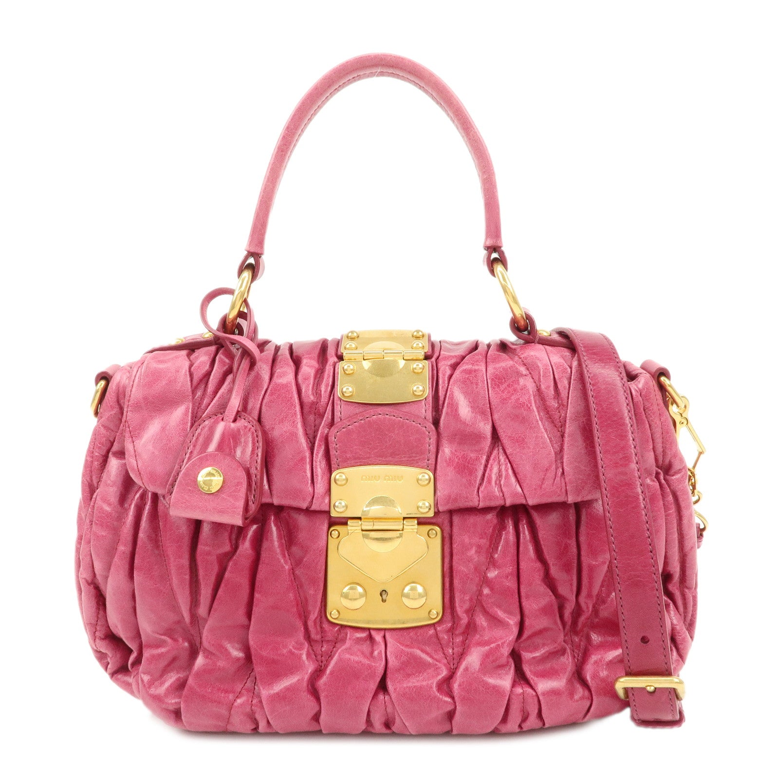 MIU-MIU-Matelasse-Leather-2Way-Bag-Shoulder-Bag-Hand-Bag-Pink