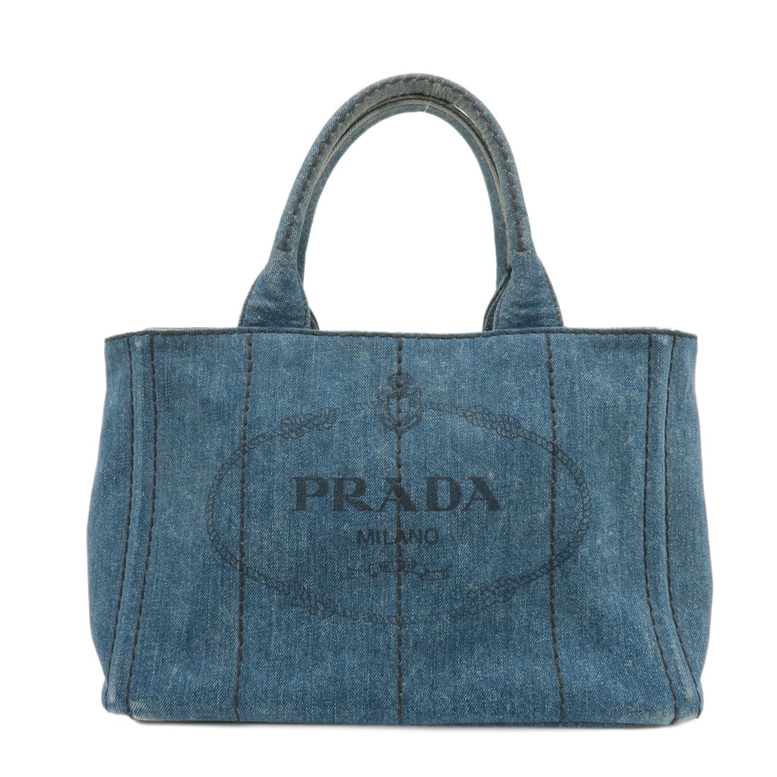 PRADA Logo Canapa Canvas 2 Way Shoulder Bag Hand Bag Denim