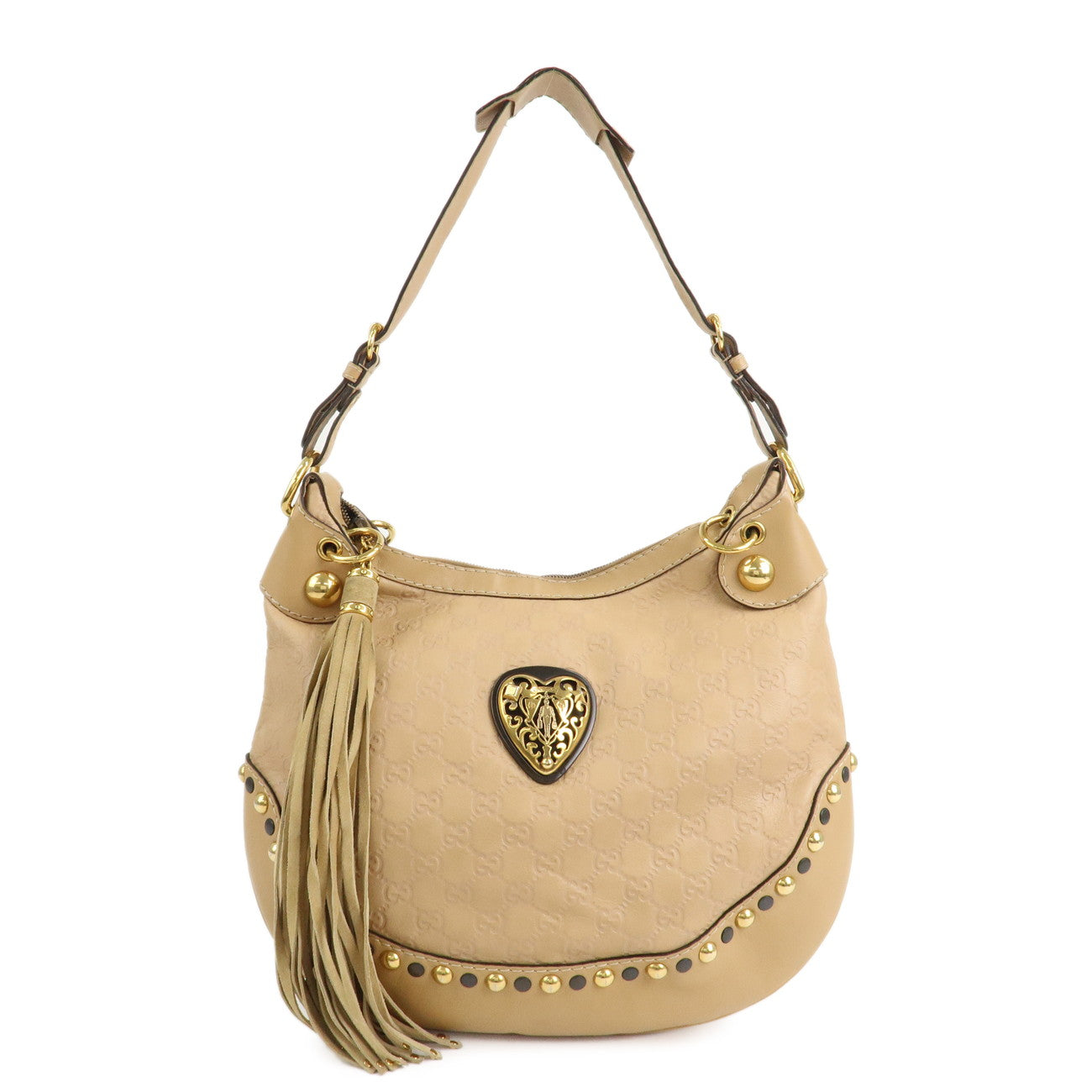 GUCCI-Guccisima-Leather-Shoulder-Bag-Hand-Bag-Beige-211965