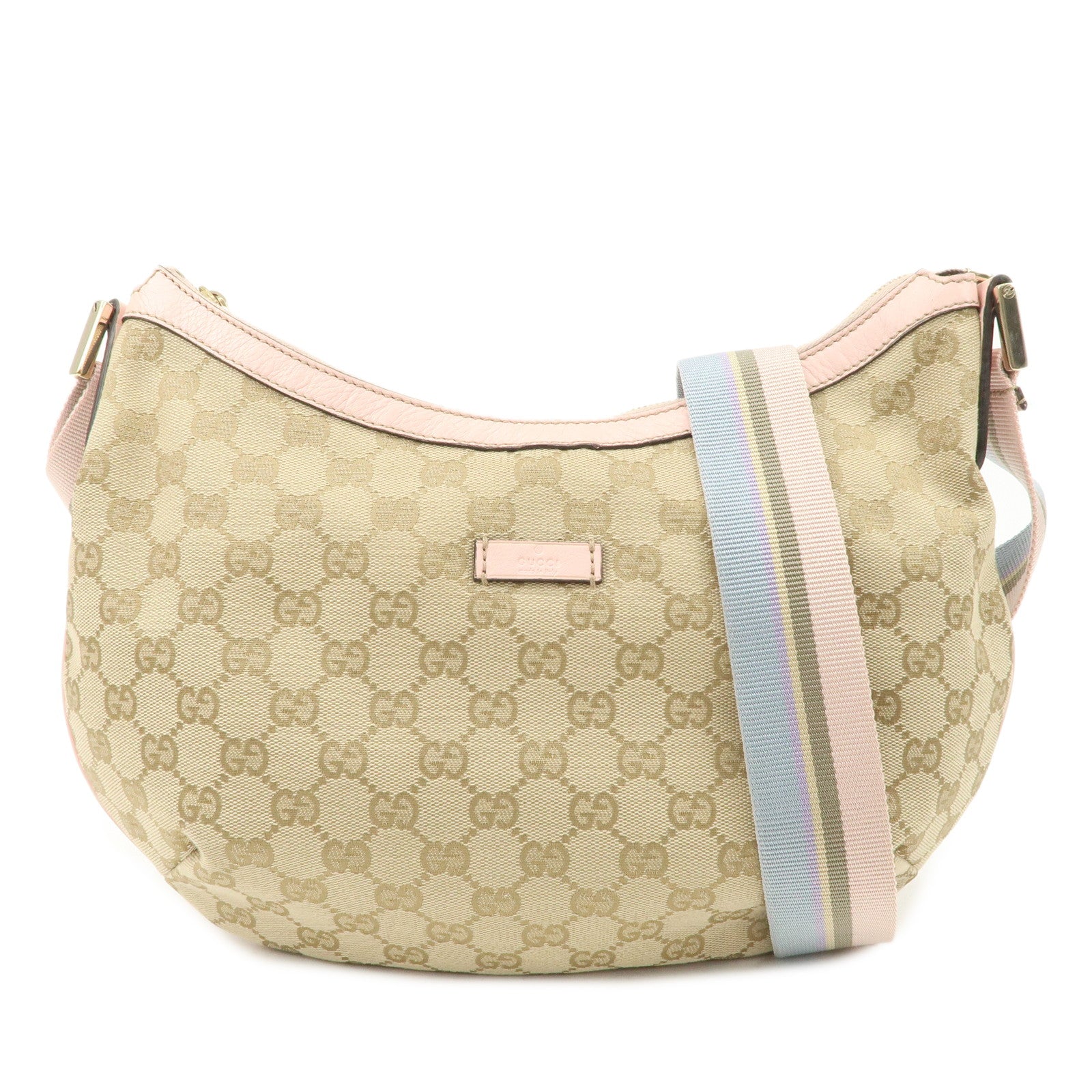 GUCCI-GG-Canvas-Leather-Shoulder-Bag-Beige-Pink-181092