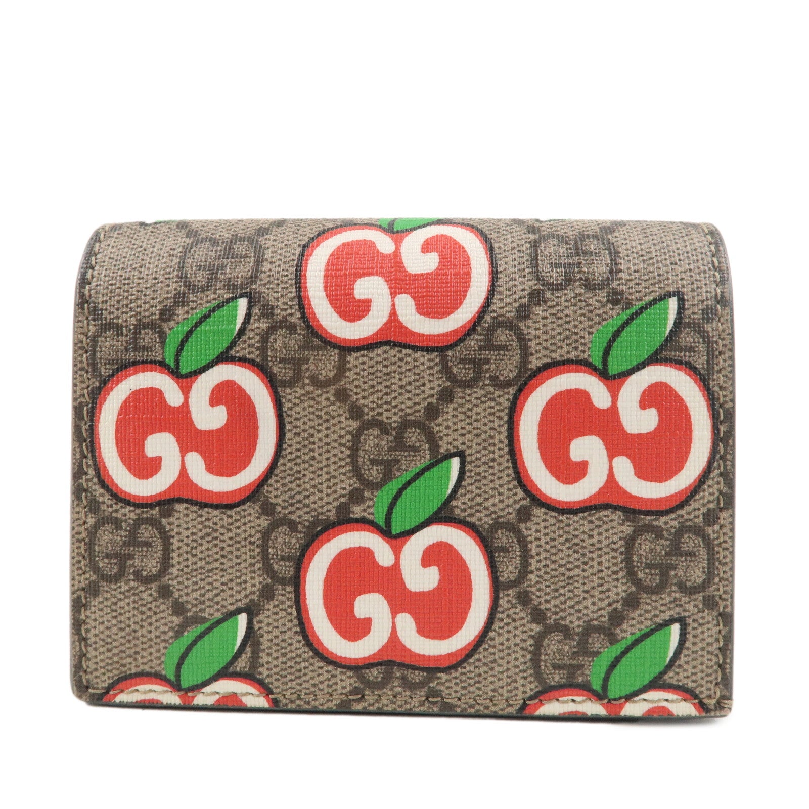 GUCCI-GG-Apple-GG-Supreme-Canvas-Bi-fold-Wallet-Beige-Red-624641