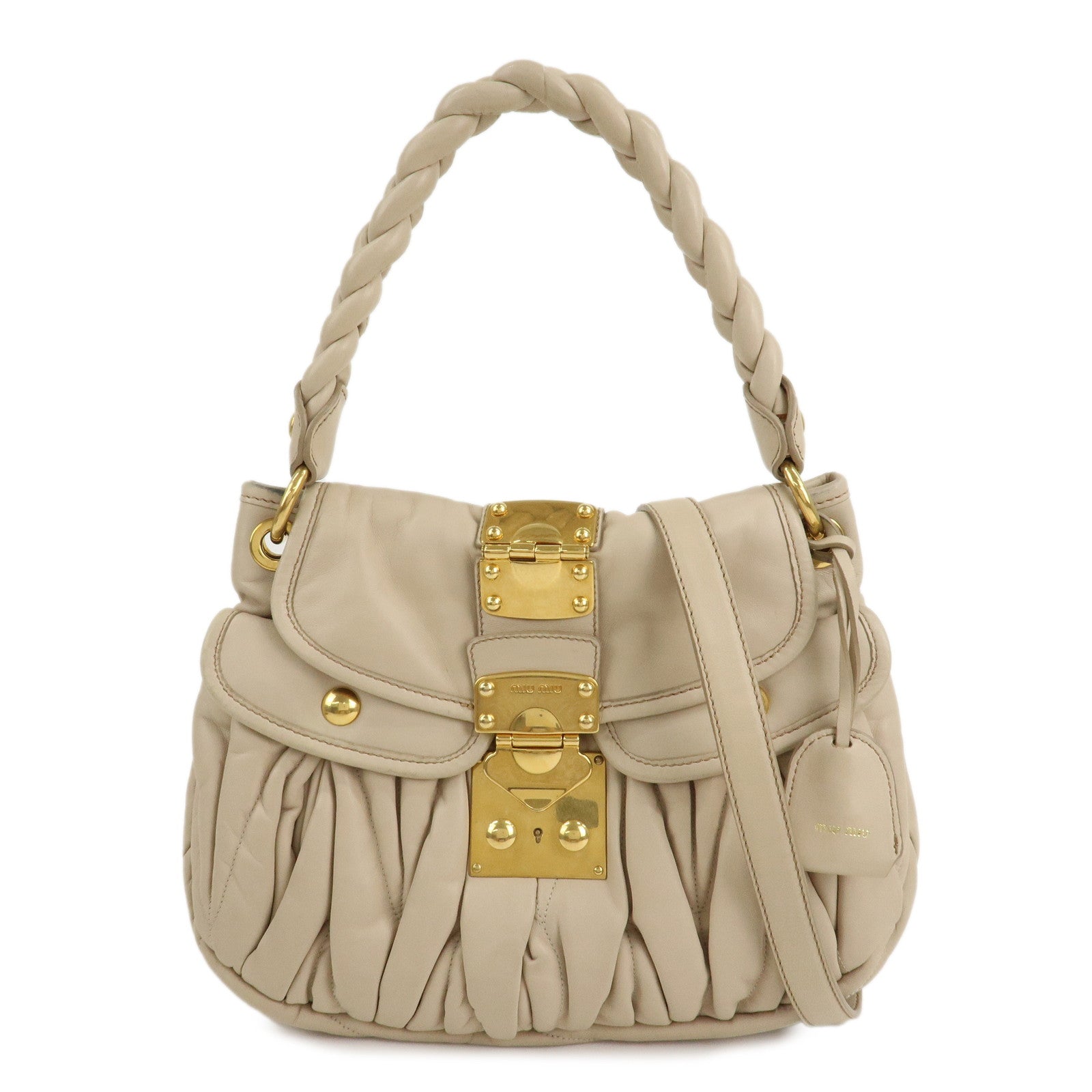 MIU-MIU-Leather-2Way-Shoulder-Bag-Hand-Bag-Beige-RR1358