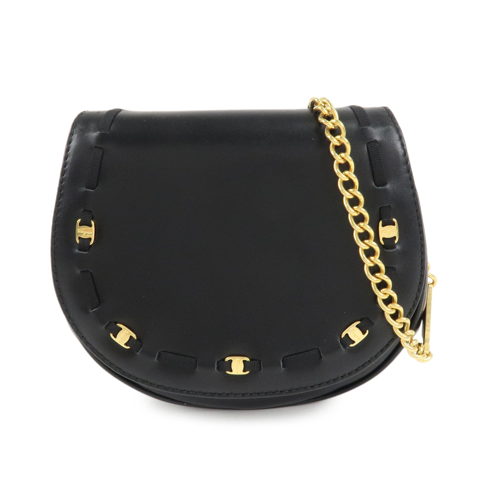 Ferragamo-Varra-Leather-Chain-Shouder-Bag-Gold-Chain-Black