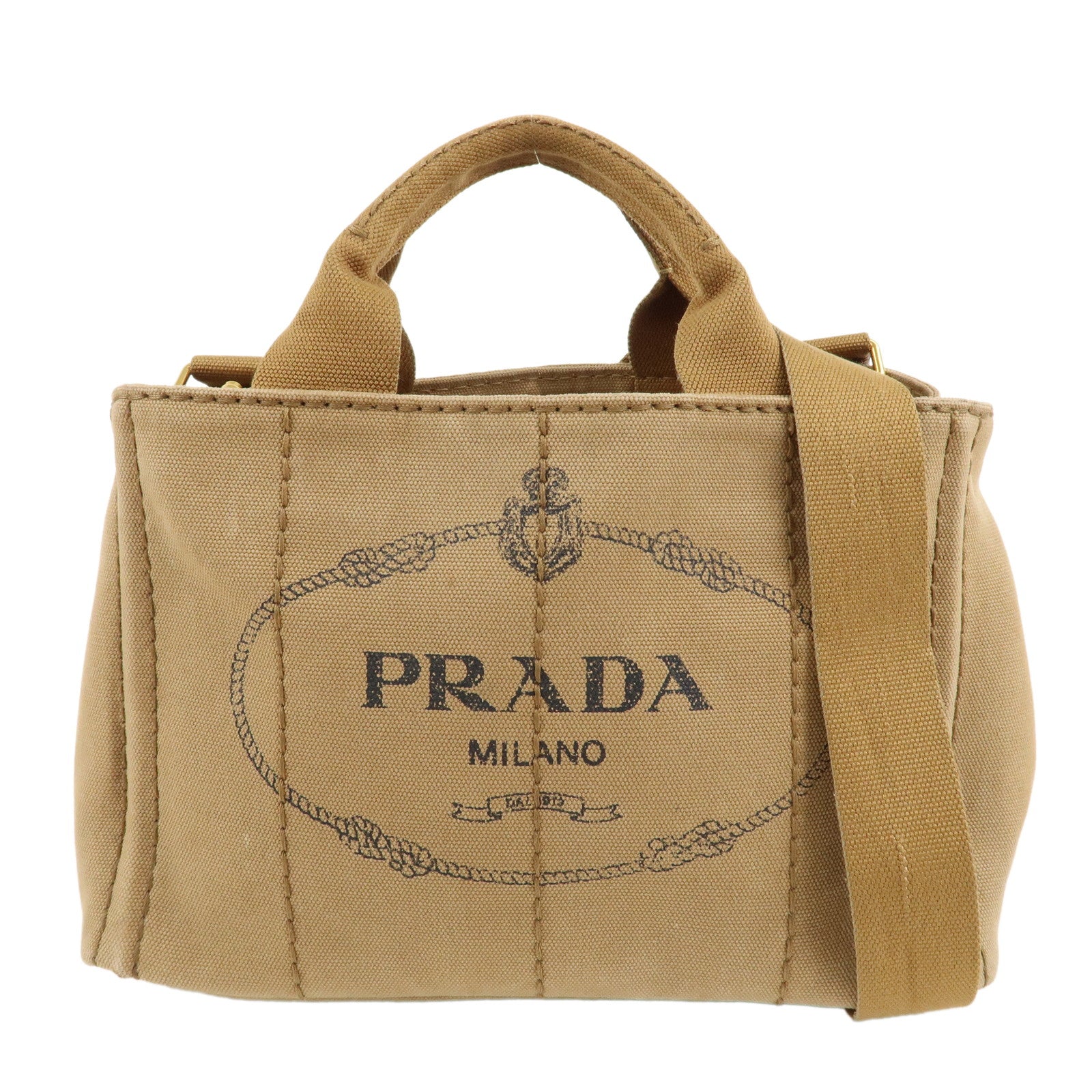 PRADA-Logo-Canapa-Mini-Canvas-2Way-Bag-Hand-Bag-Brown-B2439G