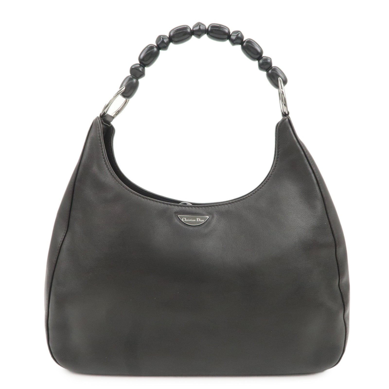 Christian-Dior-Maris-Pearl-Leather-Shoulder-Bag-Dark-Brown