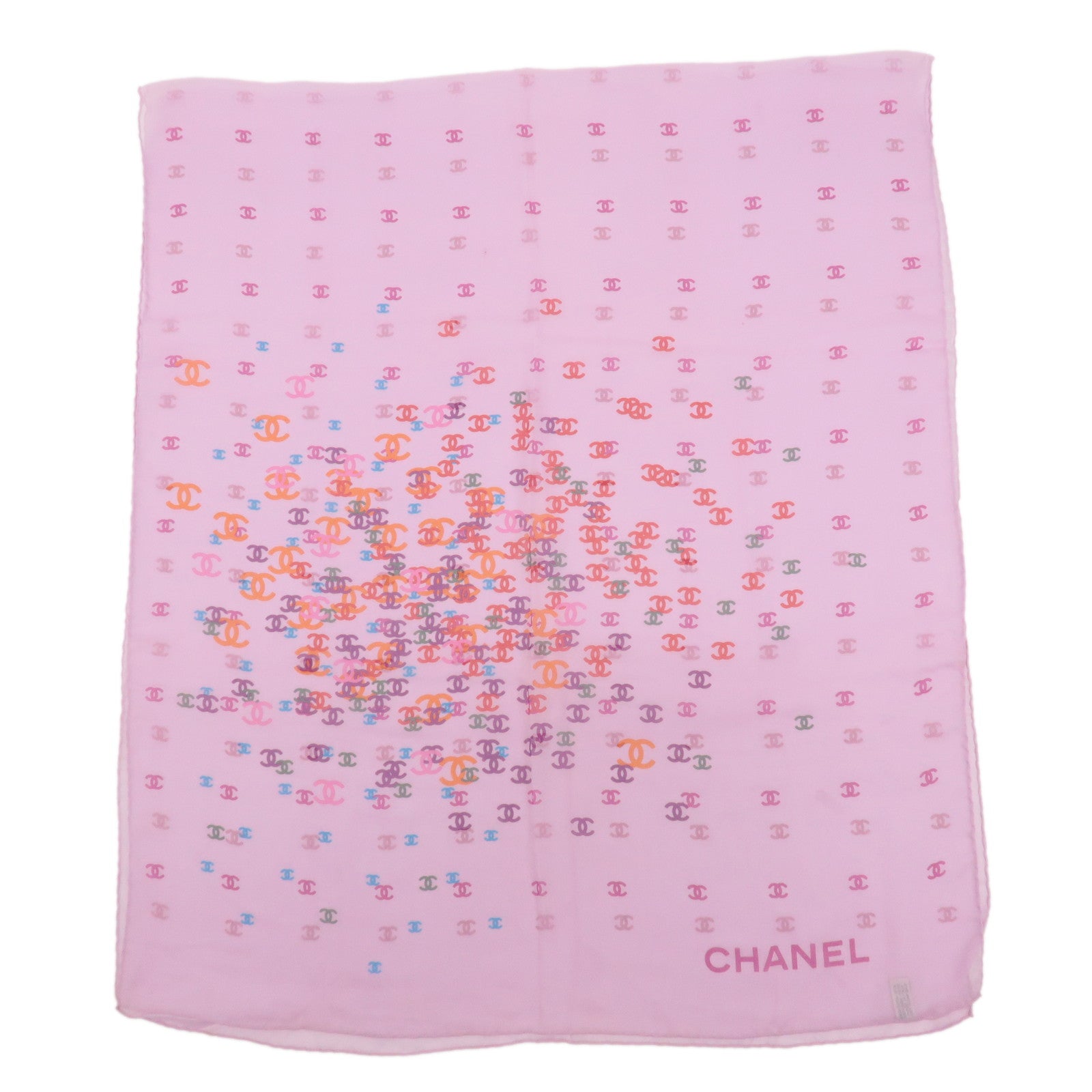 CHANEL-100%-Silk-Coco-Mark-Stole-Pink-Multi-Color