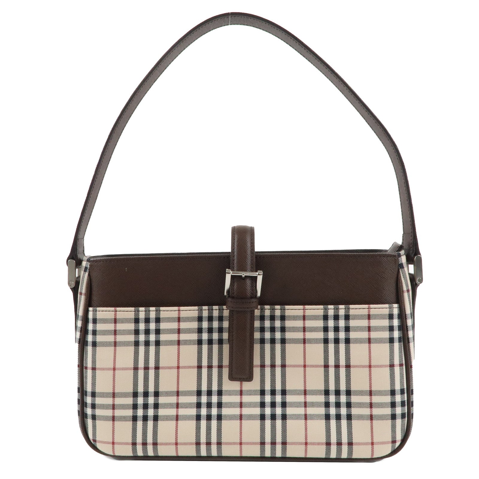 Burberry Nova Plaid Canvas Leather Shoulder Bag Beige Brown