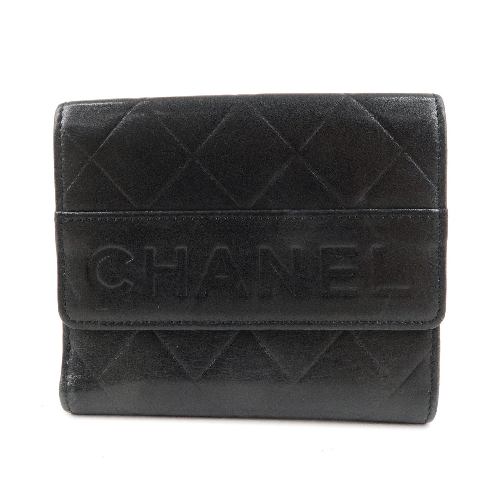 CHANEL-Matelasse-Lambskin-Double-Hook-Wallet-Black