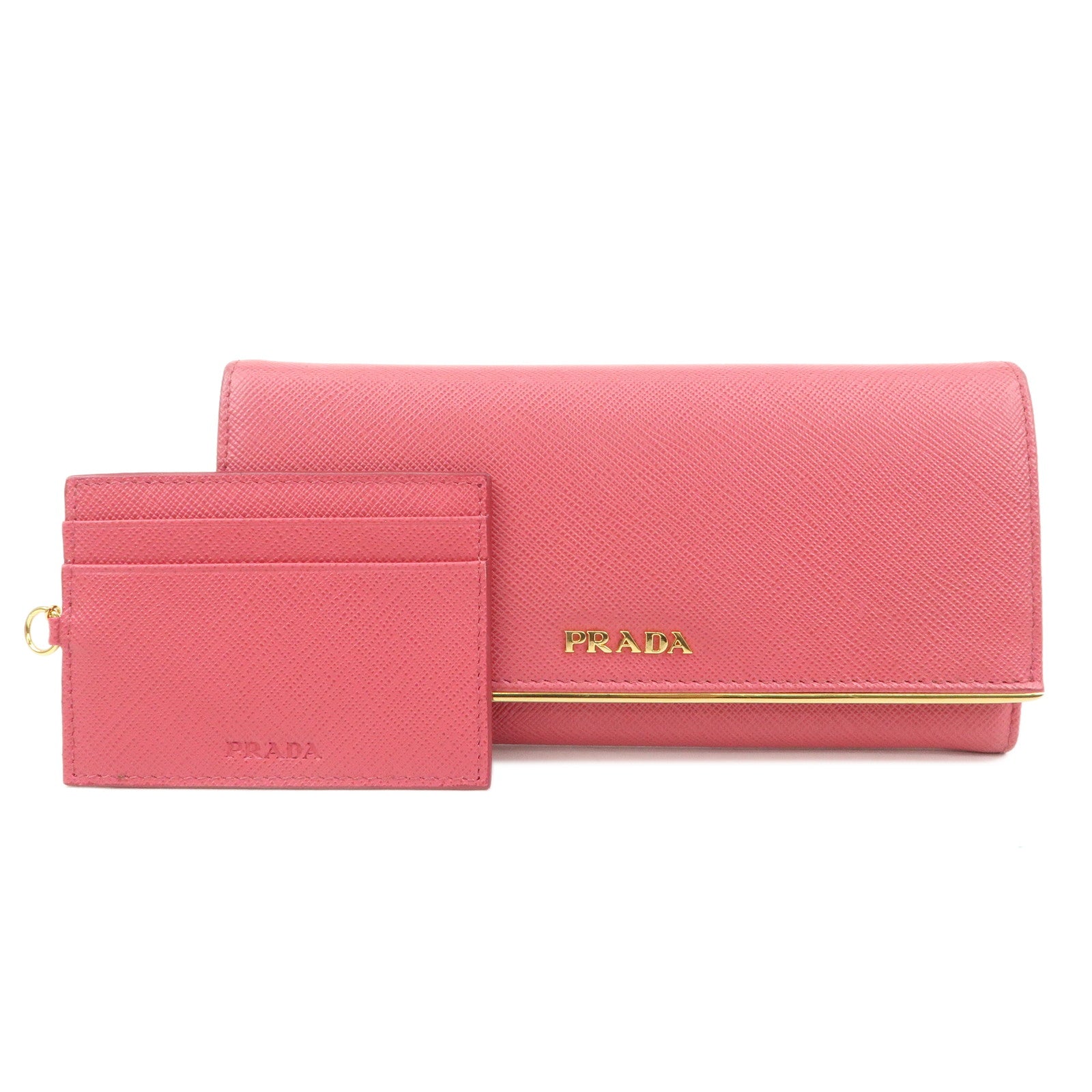 PRADA-Saffiano-Leather-Bi-Fold-Long-Wallet-Pink-1MH132