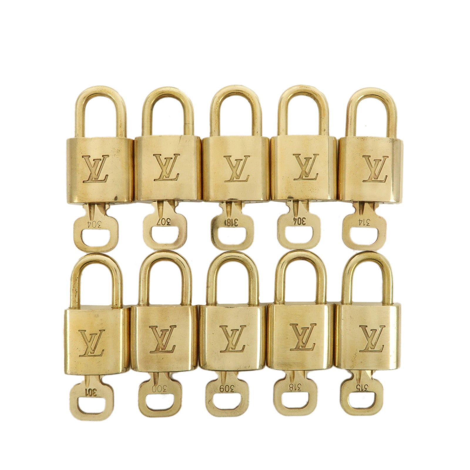 Louis-Vuitton-Set-of-10-Lock-&-Key-Cadena-Key-Lock-Metal-Gold