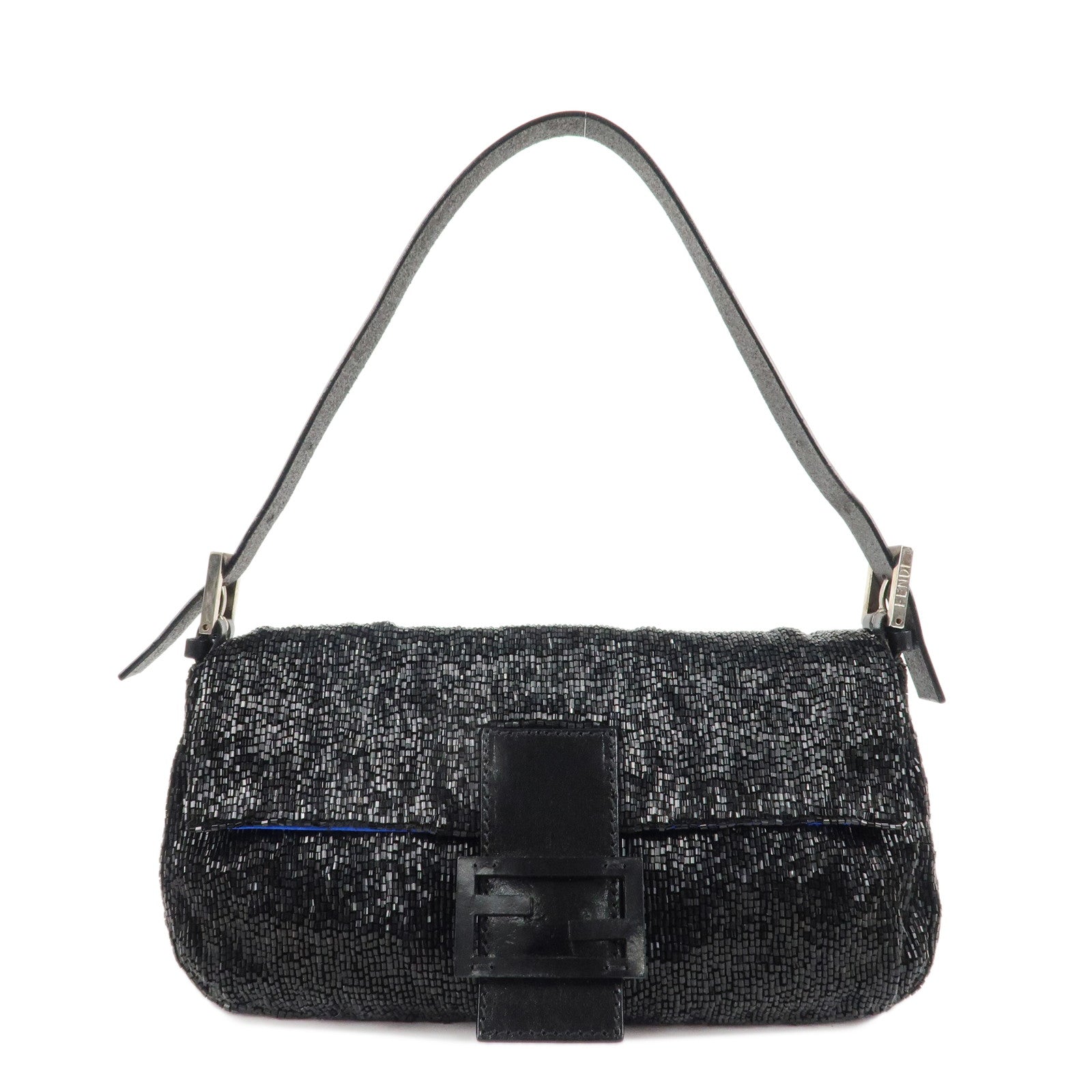 FENDI-Mamma-Baguette-Beads-Lerather-Shoulder-Bag-Black-26424