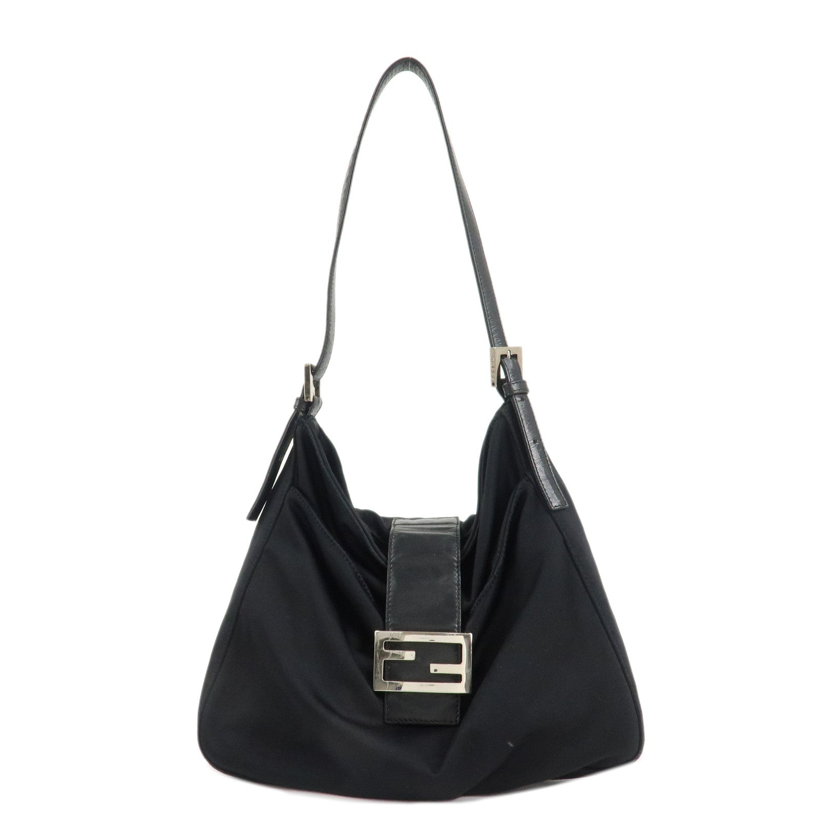 FENDI-Polyester-Leather-Shoulder-Bag-Black-26727