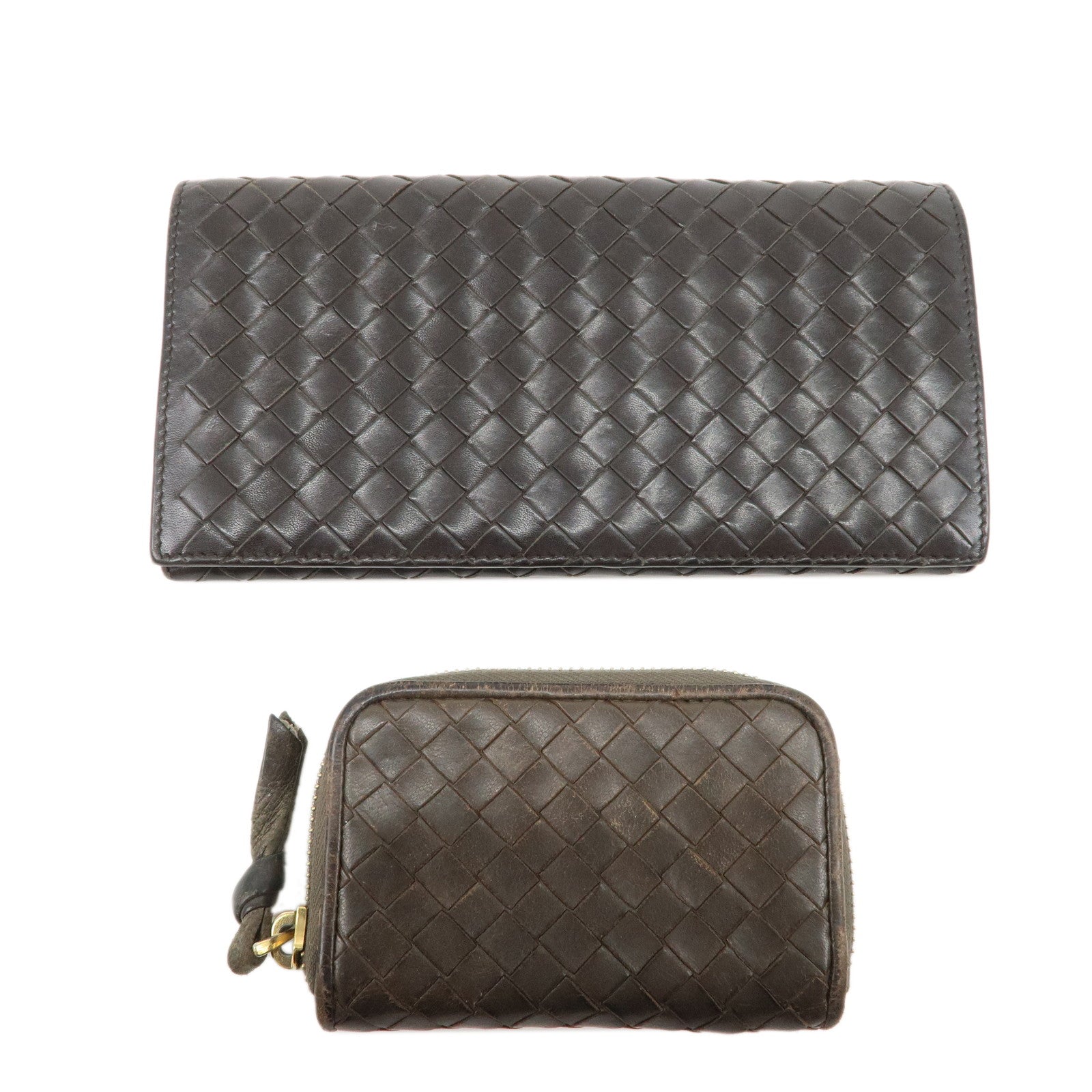 BOTTEGA-VENETA-Intrecciato-Set-of-2-Bifold-Long-Wallet-Coin-Case