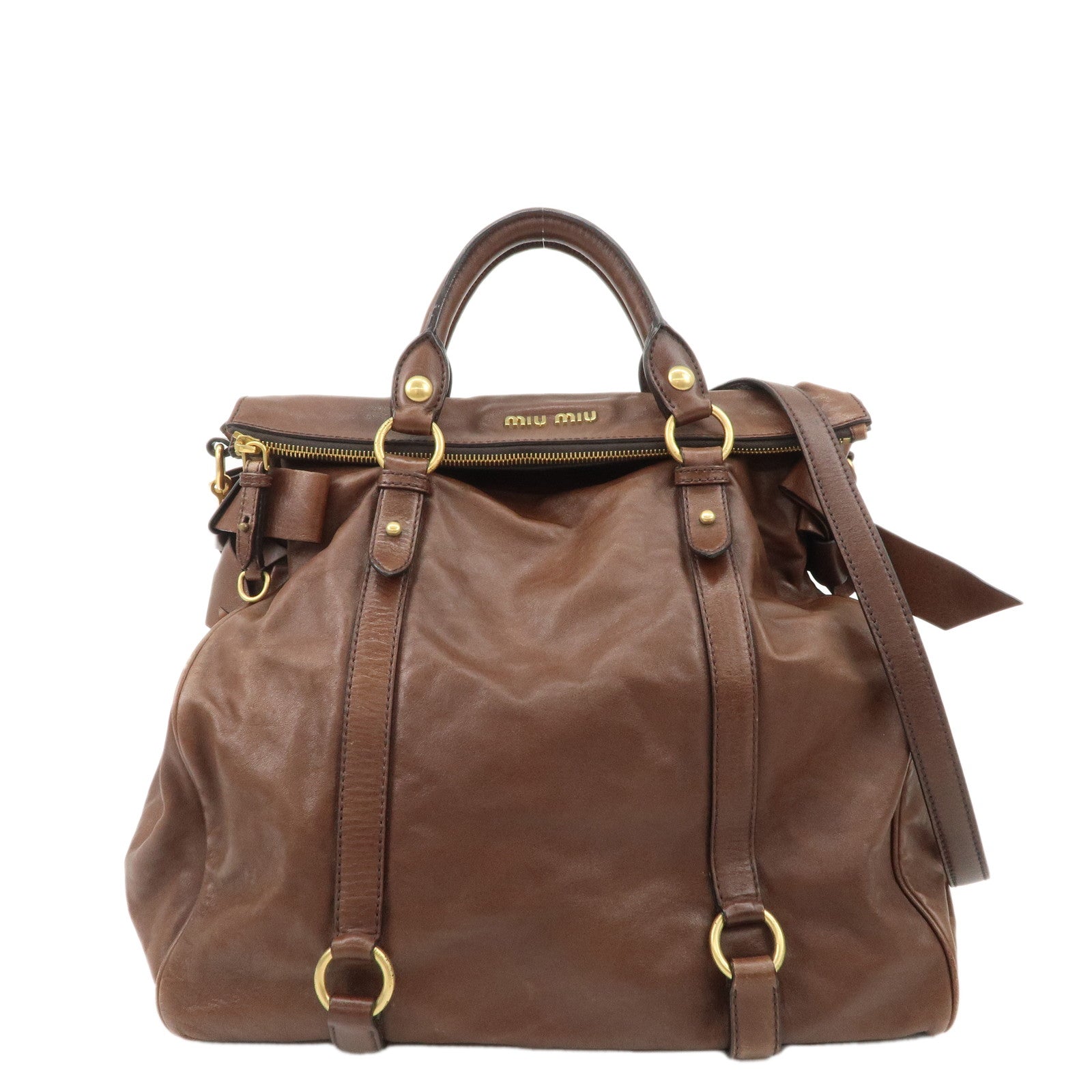 MIU-MIU-Leather-2Way-Bag-Hand-Bag-Shoulder-Bag-Brown