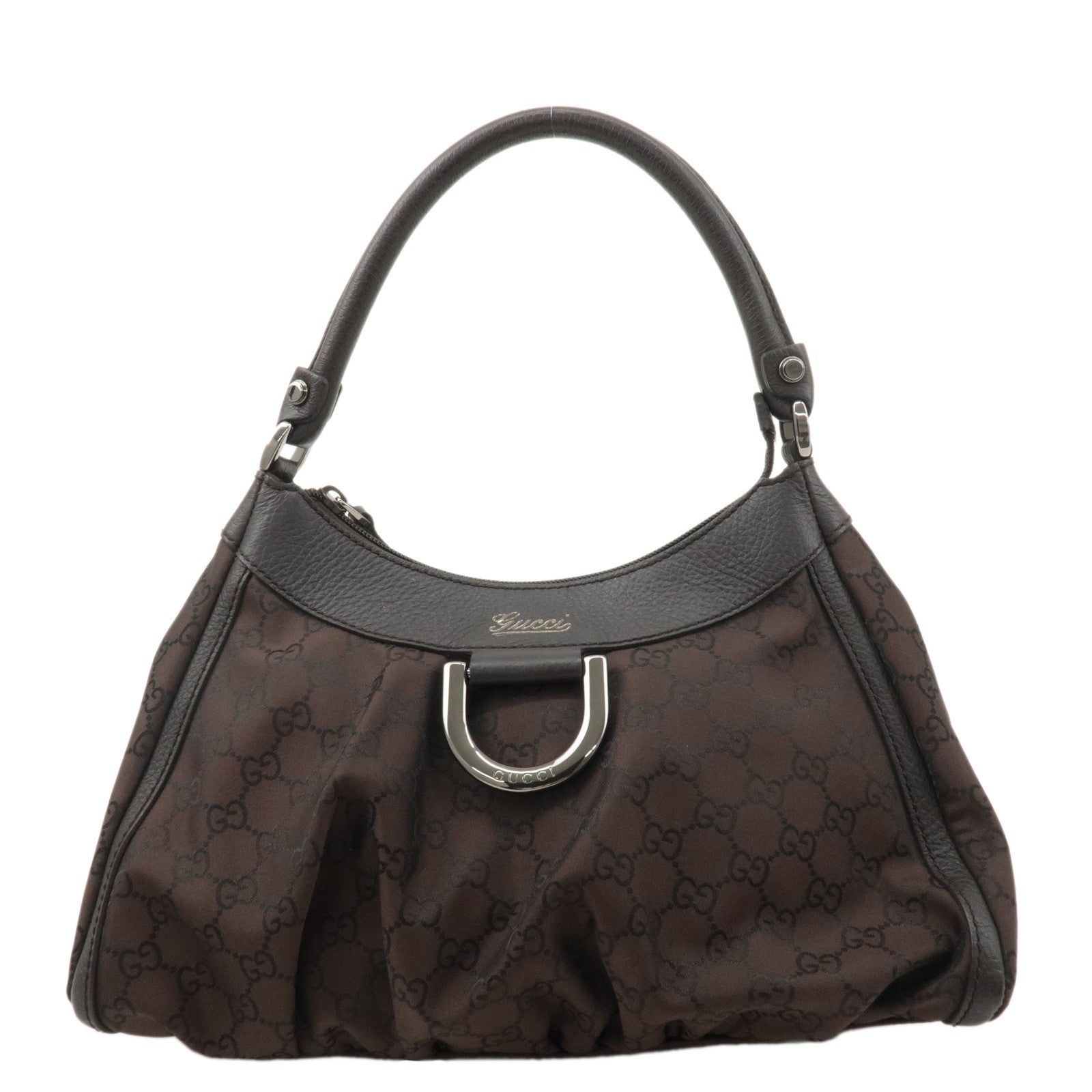 GUCCI-Abbey-GG-Nylon-Leather-Shoulder-Bag-Brown-Black-265692