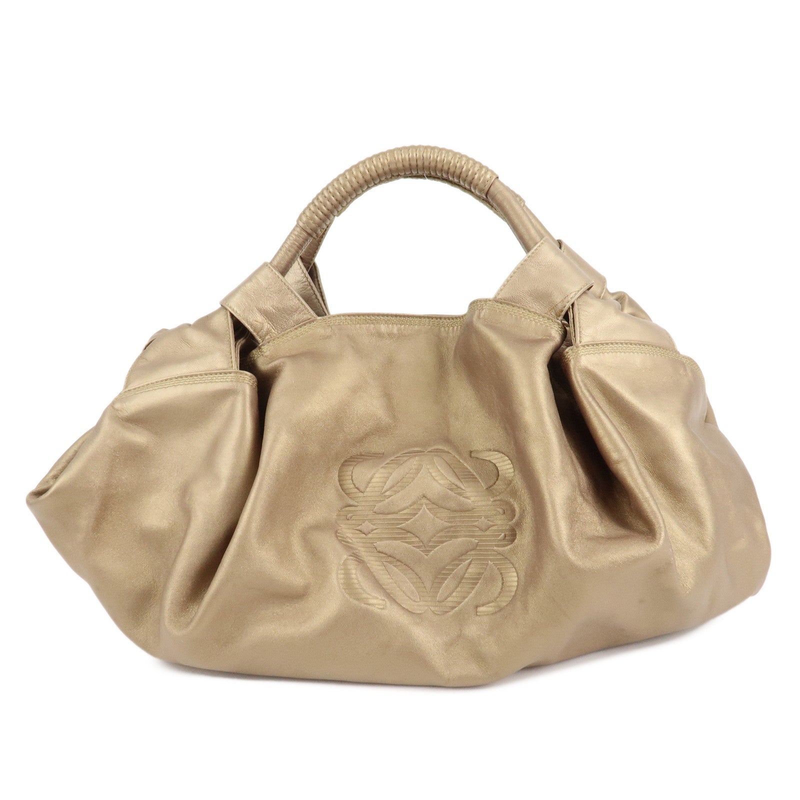 LOEWE-Anagram-Leather-Nappa-Aire-Hand-Bag-Tote-Bag-Gold