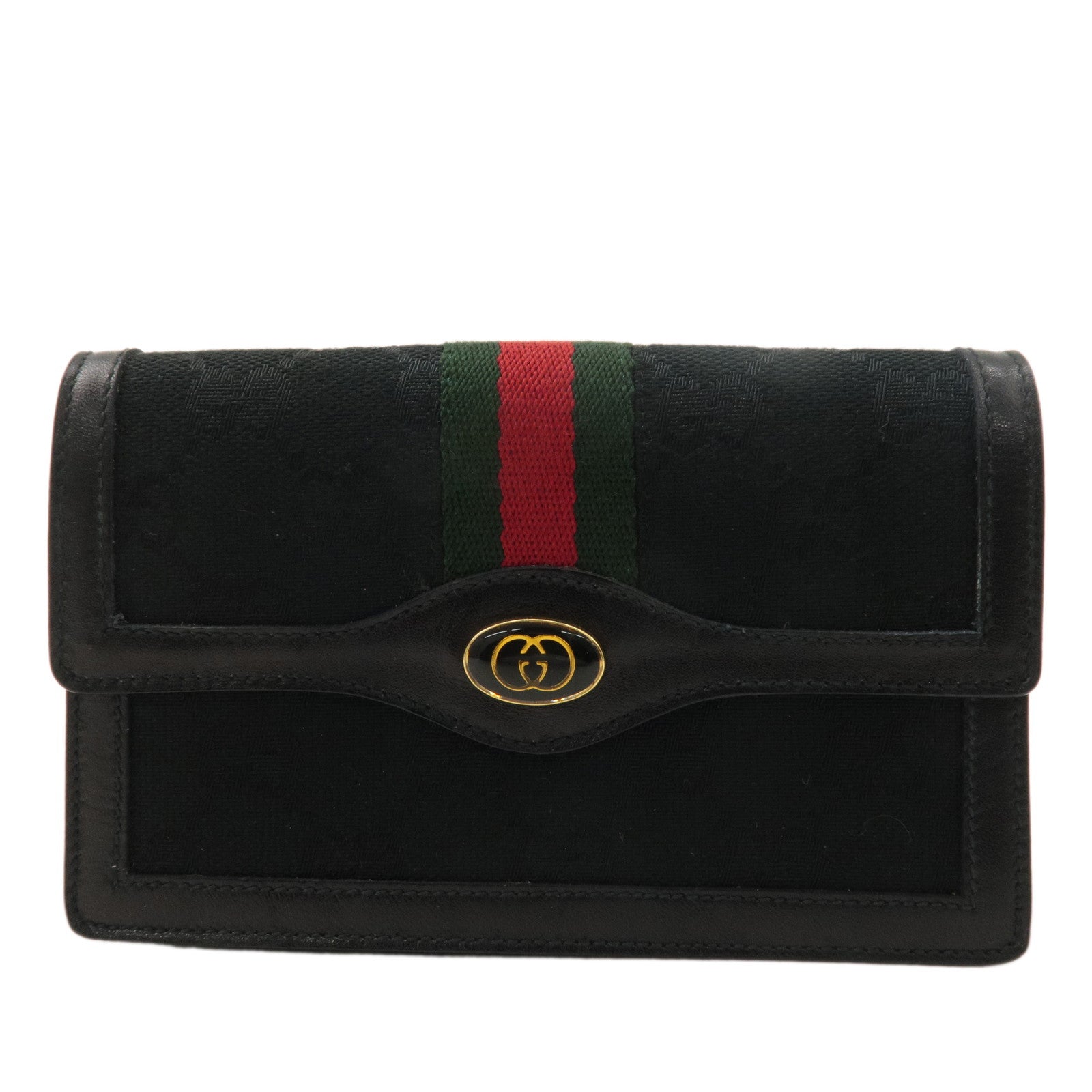 GUCCI-Old-Gucci-Sherry-GG-Canvas-Leather-Pouch-Black