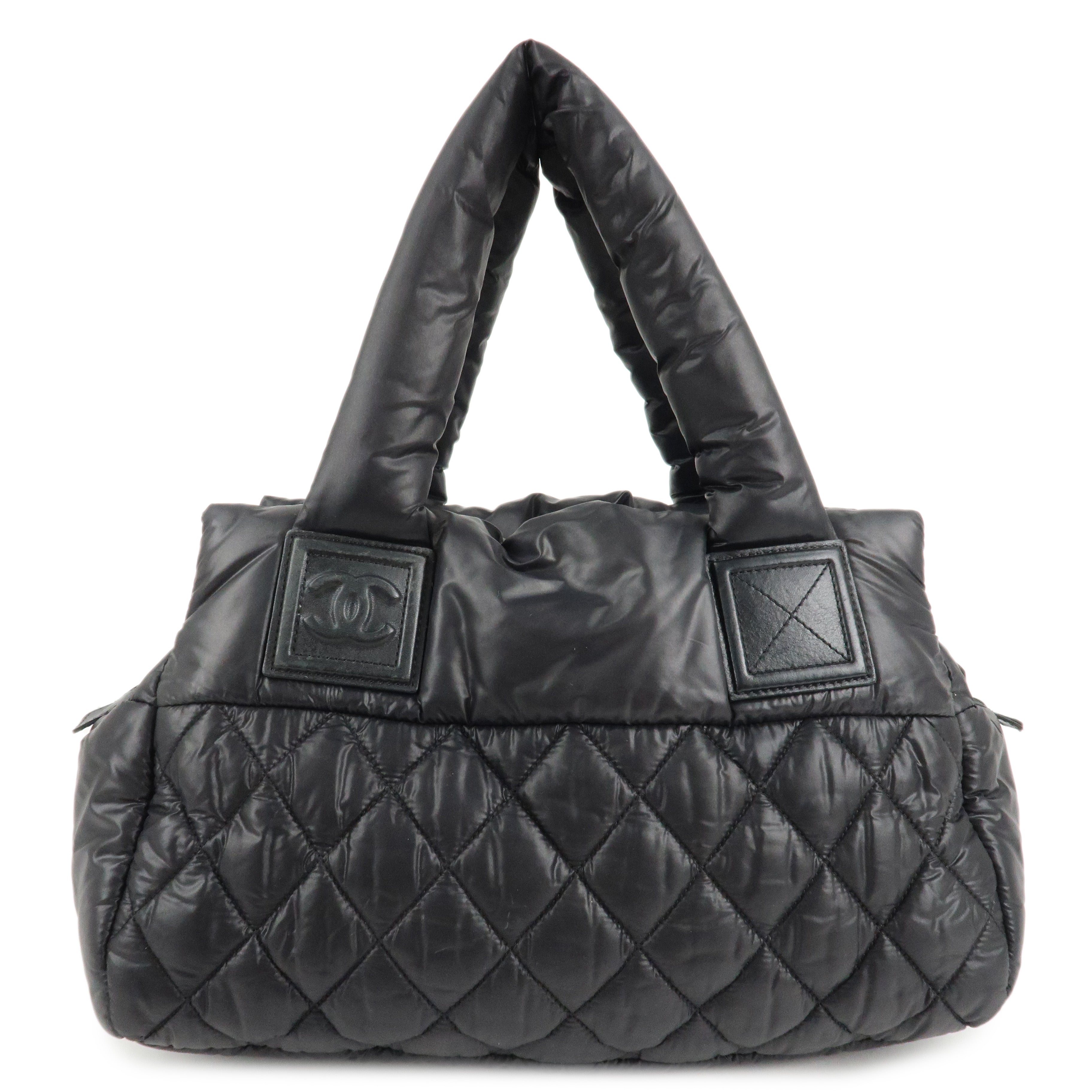 CHANEL-COCO-Cocoon-Nylon-Leather-Tote-Bag-Hand-Bag-Black