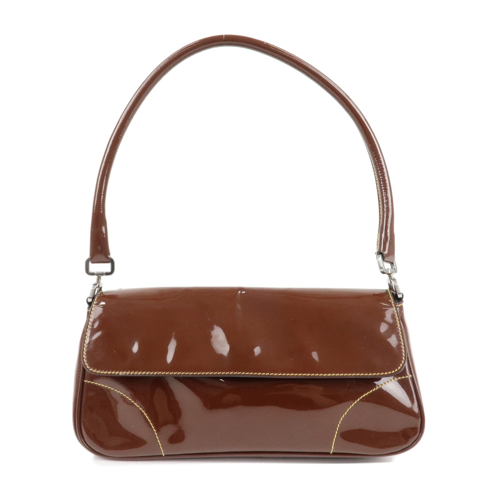 PRADA-Patent-Leather-Shoulder-Bag-Brown