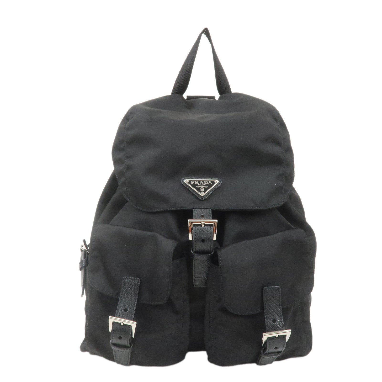 PRADA-Logo-Nylon-Leather-Back-Pack-Ruck-Sack-NERO-Black-1BZ811