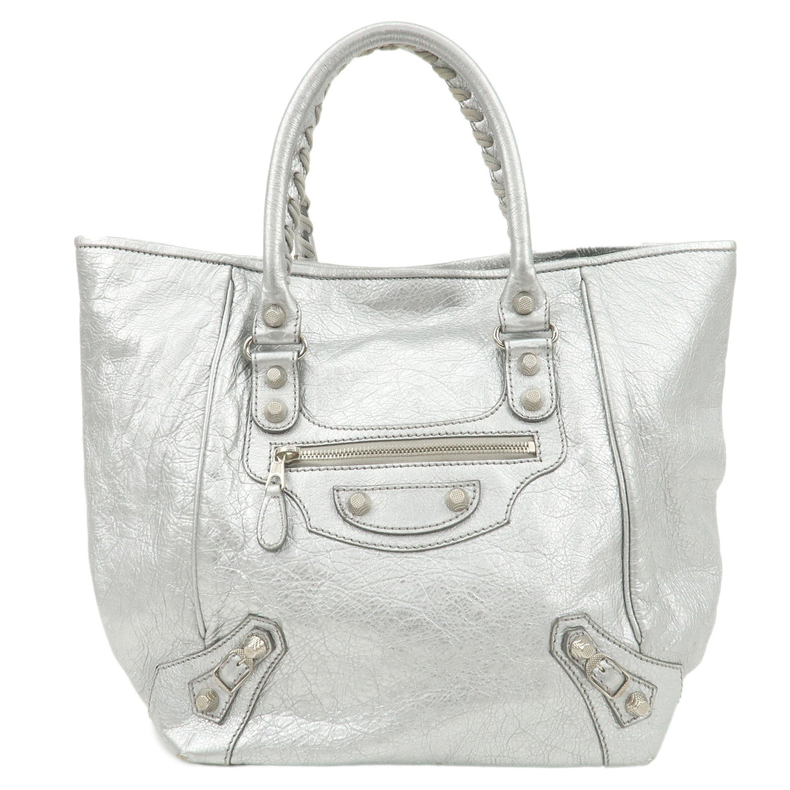 BALENCIAGA-Giant-Sunday-Leather-Hand-Bag-Silver-309537