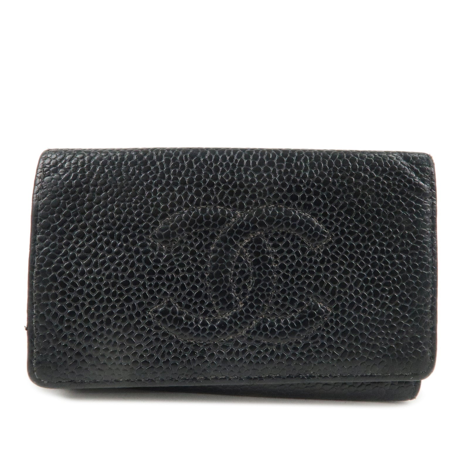 CHANEL-Caviar-Skin-Coco-Mark-6-Ring-Key-Case-Black-A13502