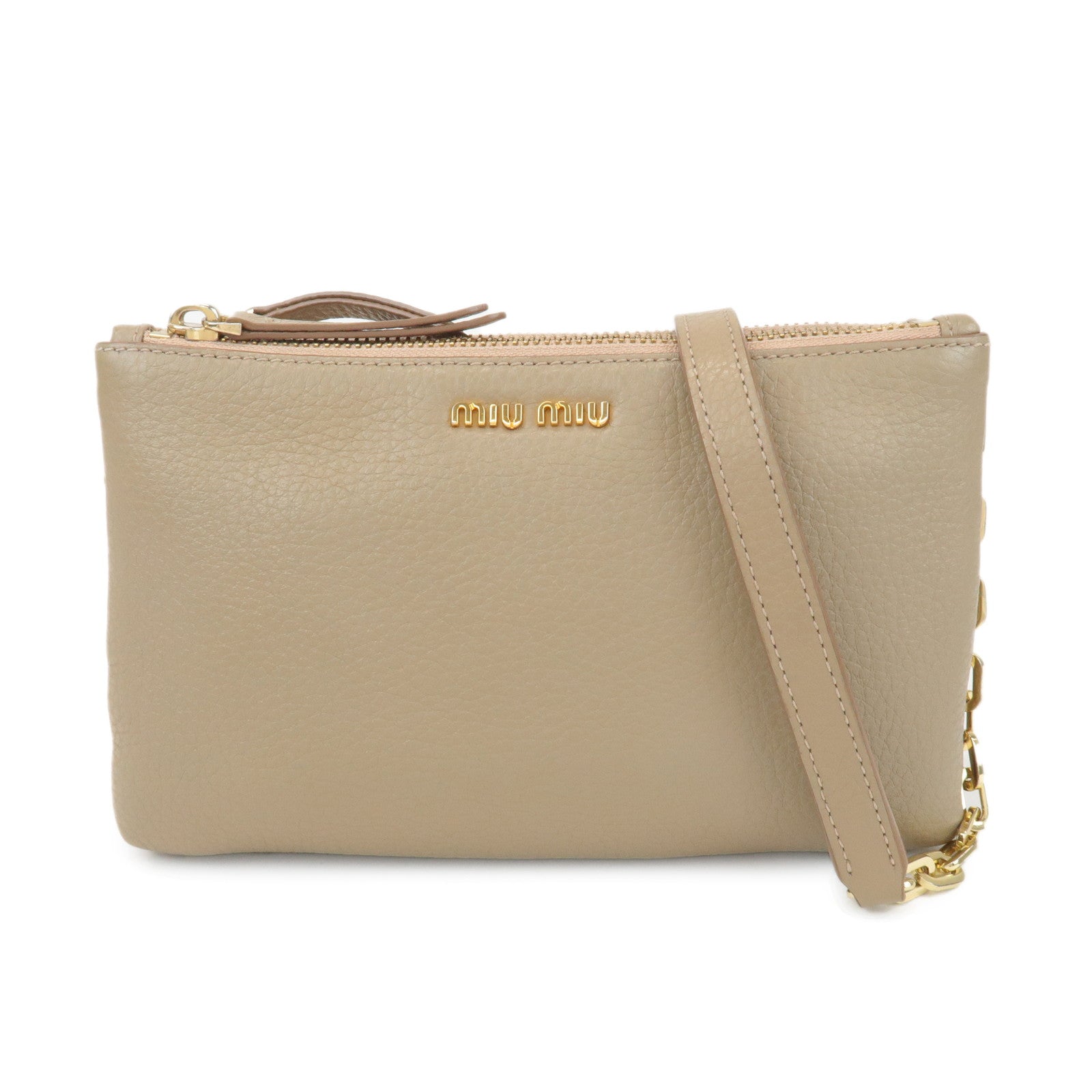 MIU-MIU-Leather-Shoulder-Bag-Crossbody-Bag-Beige