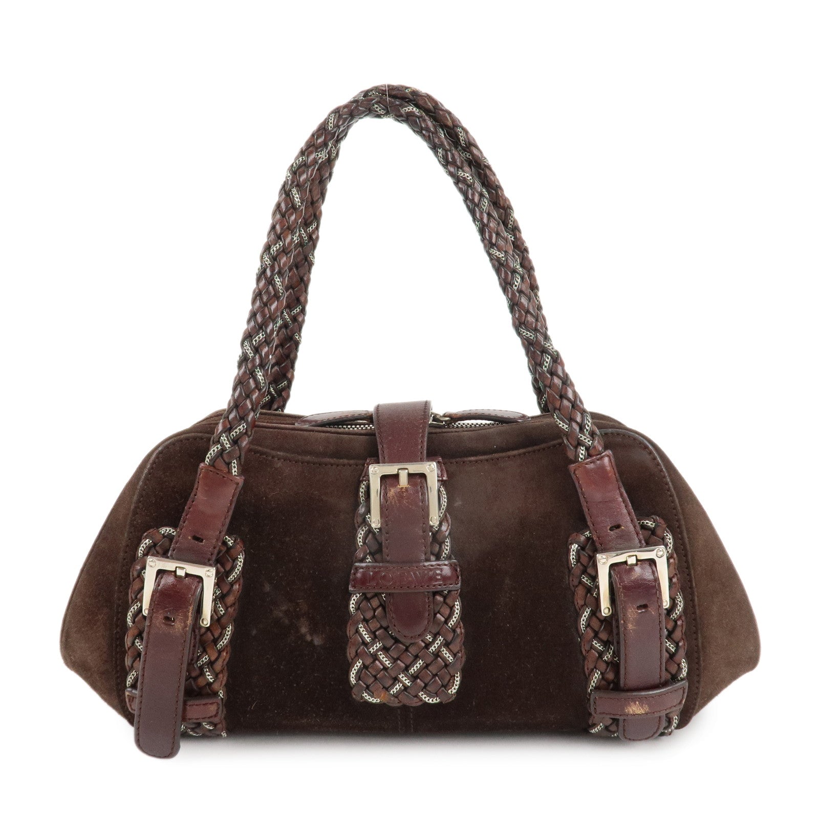 LOEWE-Suede-Leather-Senda-Shoulder-Bag-Hand-Bag-Brown