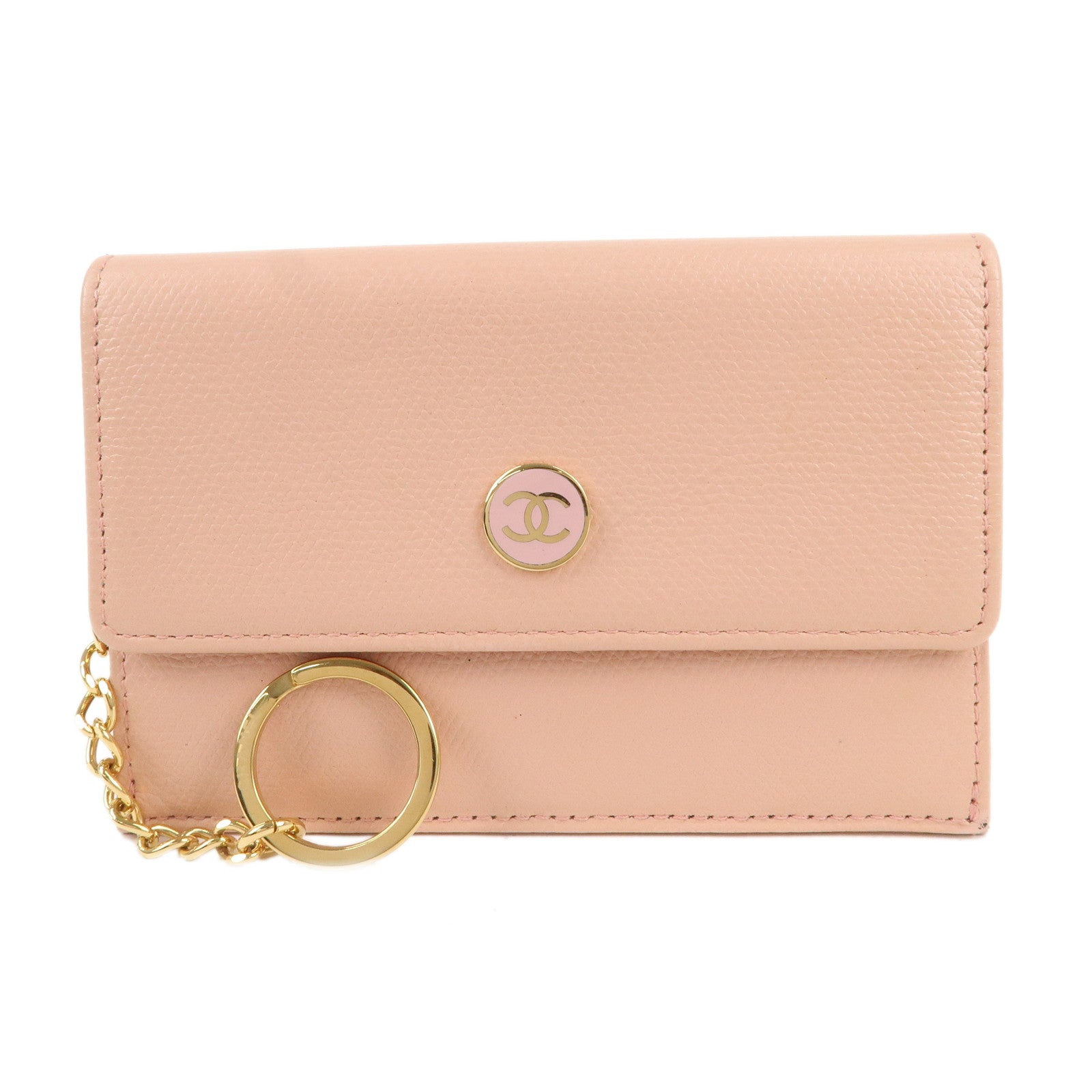 CHANEL COCO Button Leather Coin Purse Case Light Pink A20908