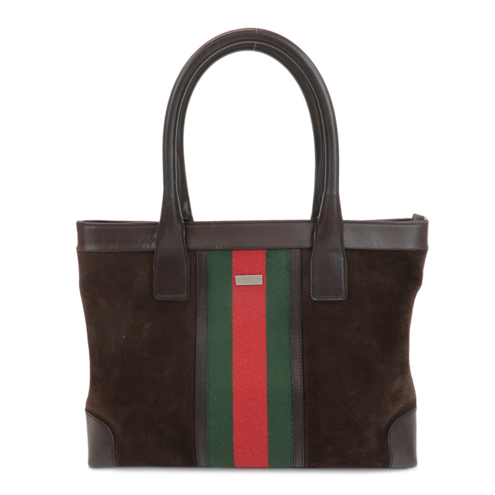 GUCCI-Sherry-Suede-Leather-Tote-Bag-Hand-Bag-Brown-33890