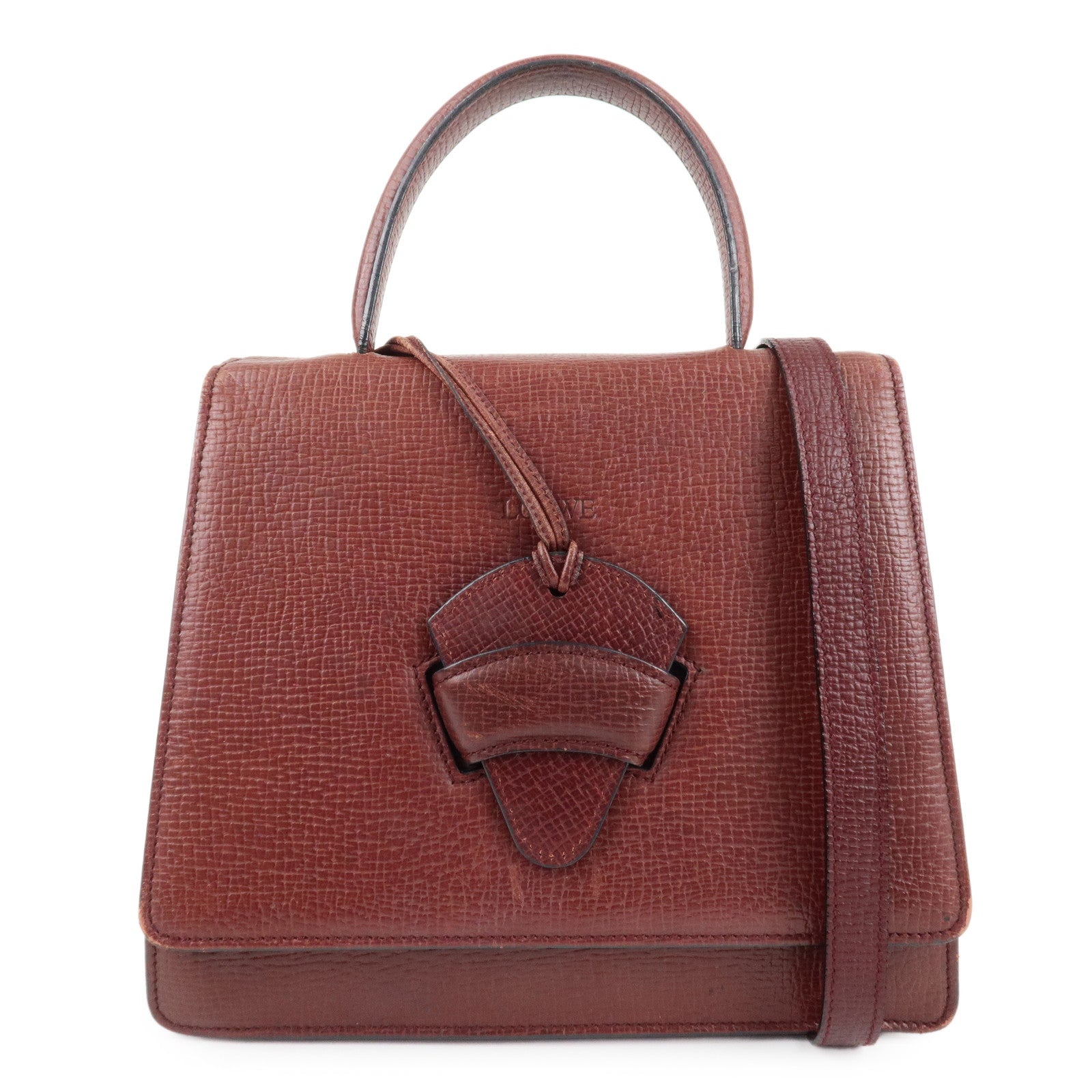 LOEWE-Barcelona-Leather-2-Way-Hand-Bag-Shoulder-Bag-Wine