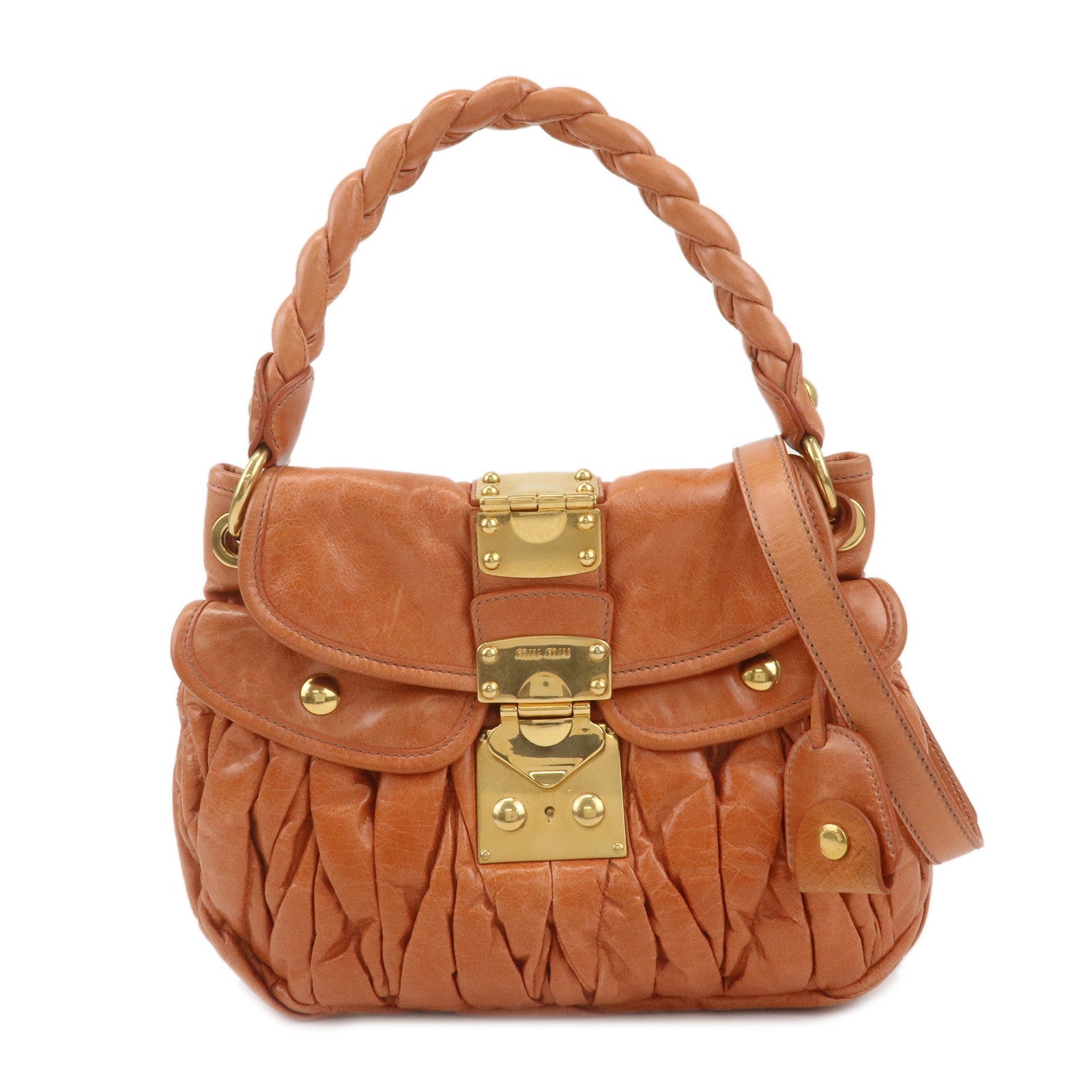 MIU-MIU-Matelasse-Leather-2Way-Shoulder-Bag-Brown-RR1358