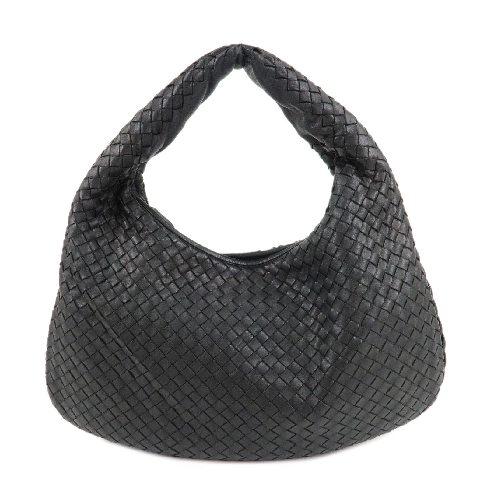 BOTTEGA-VENETA-Intrecciato-Leather-Shoulder-Bag-Hand-Bag-Black